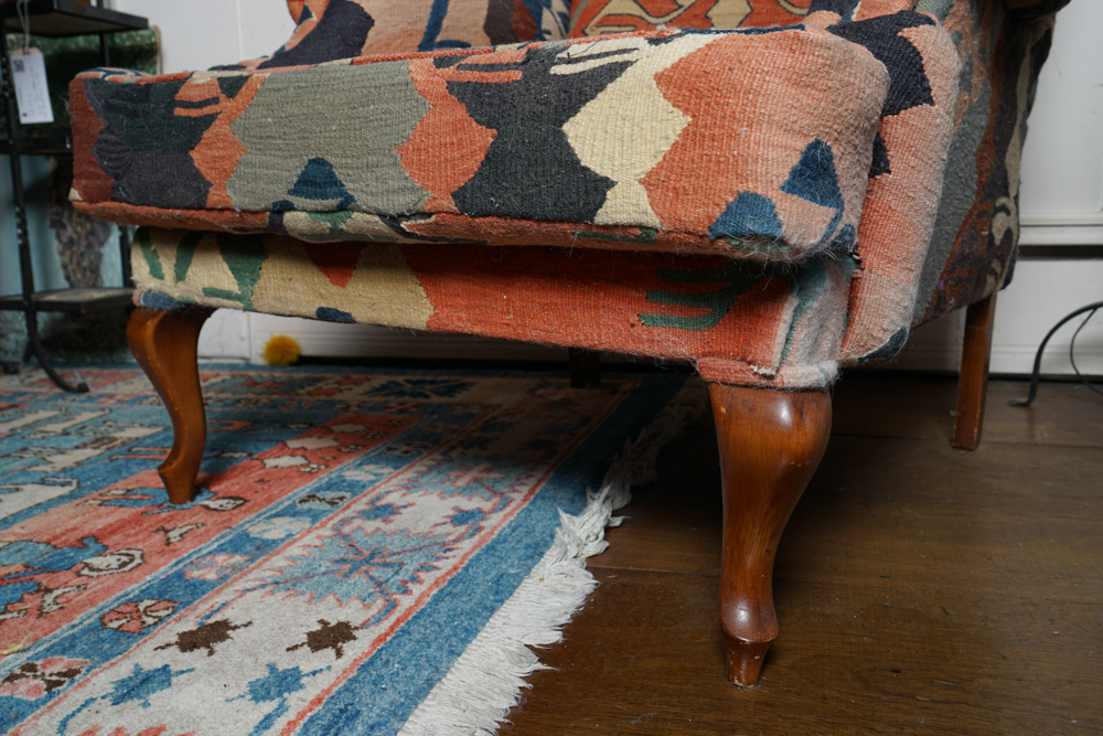 Vintage Kilim Upholstered Wingback Chair