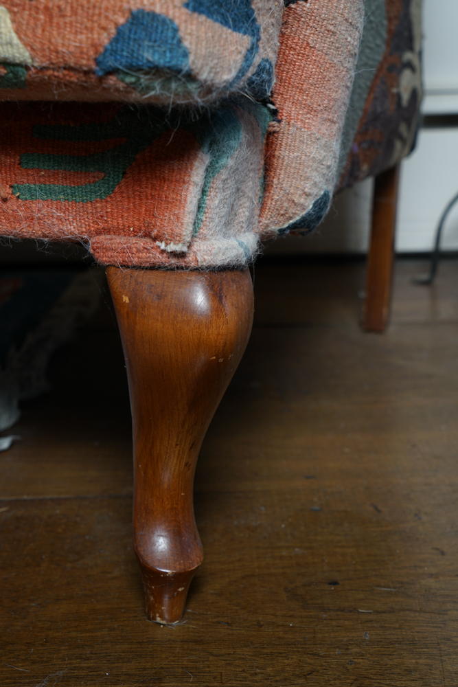 Vintage Kilim Upholstered Wingback Chair