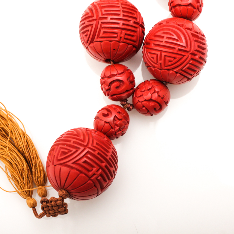 Carved Cinnabar Necklace