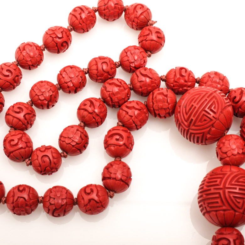 Carved Cinnabar Necklace