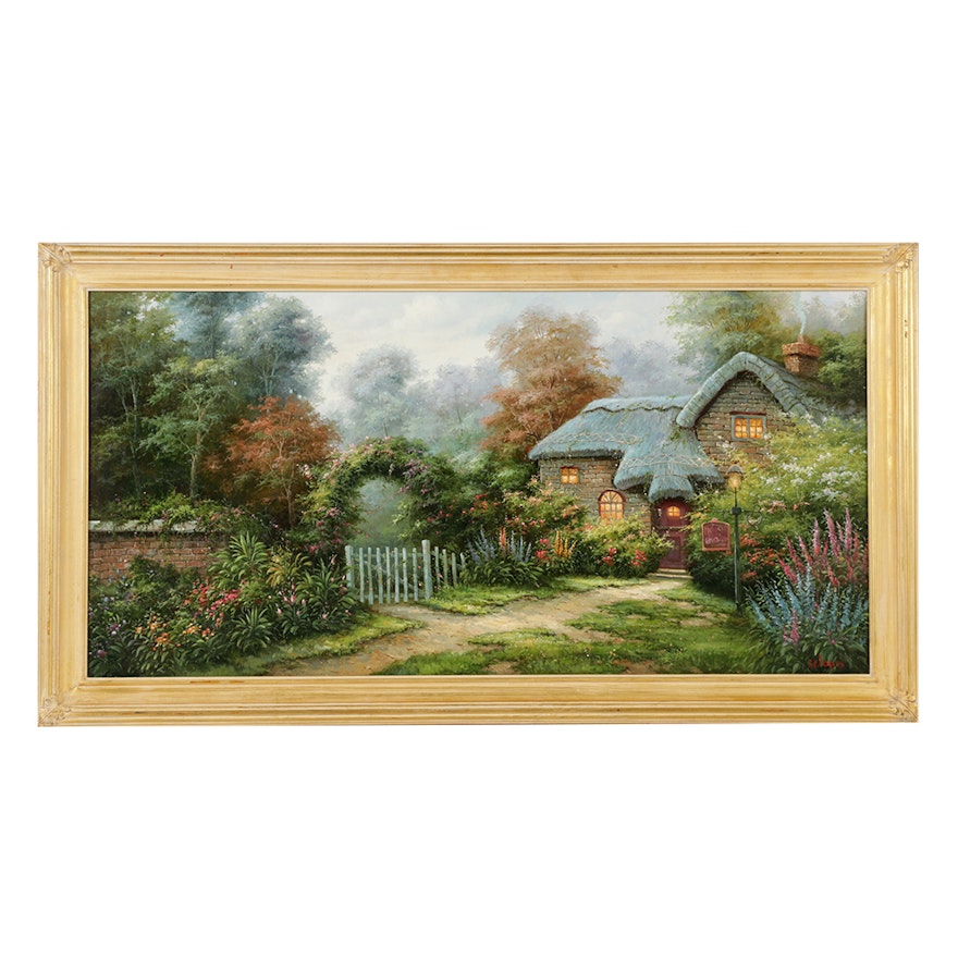 Signed Oil Painting on Canvas "Garden Gate"
