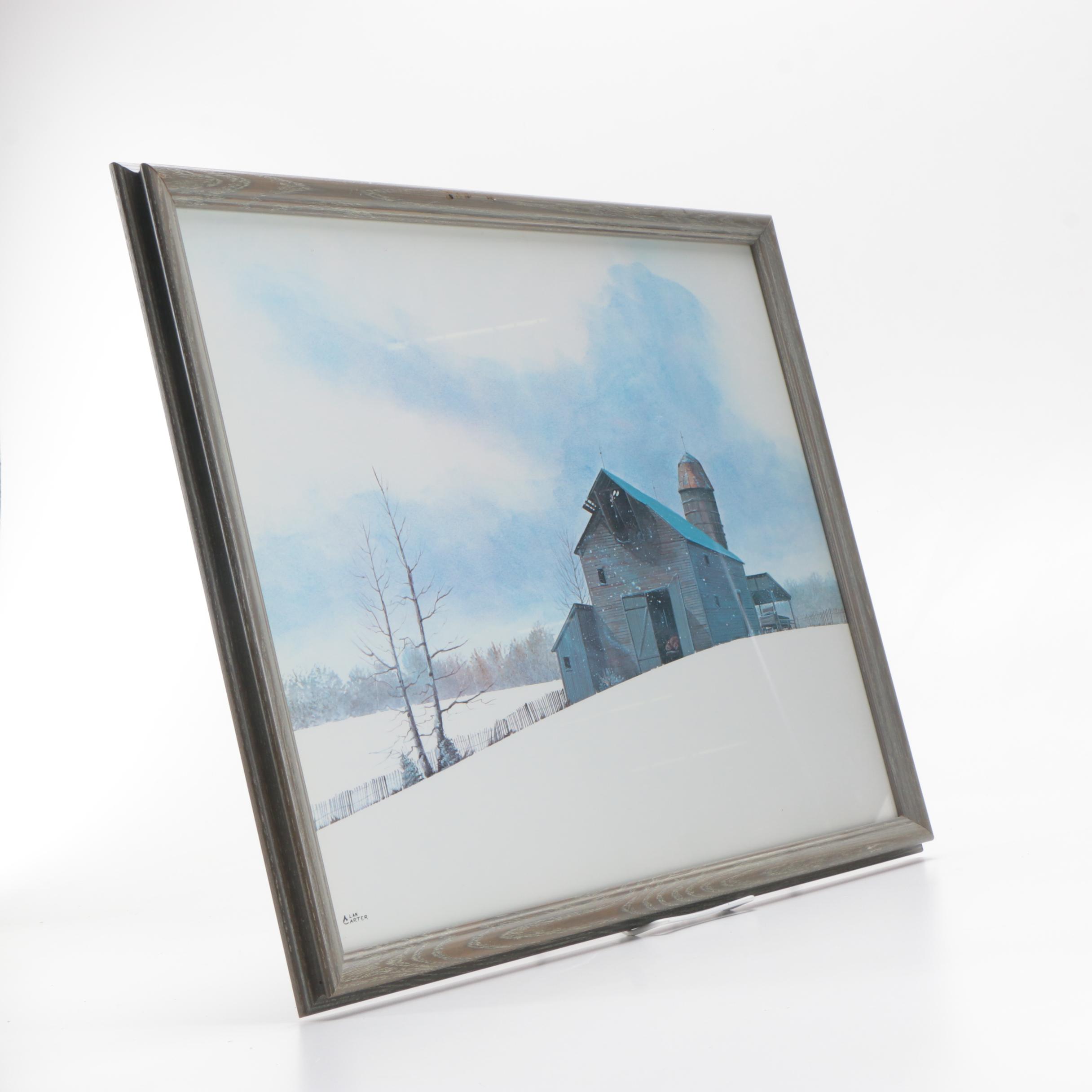 Alan Carter Offset Lithograph of a Barn In Winter