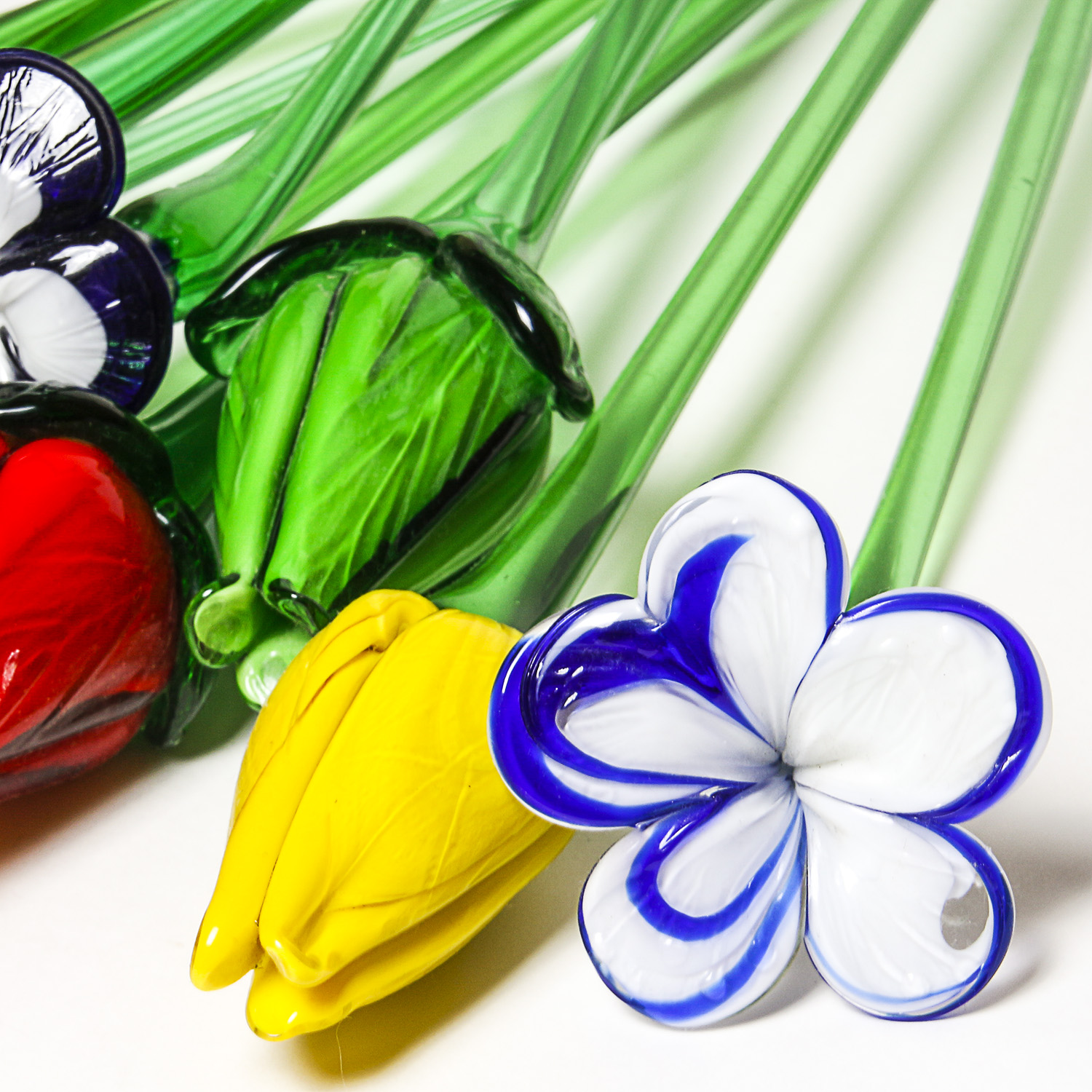 Eleven Long-Stemmed Blown Glass Flowers