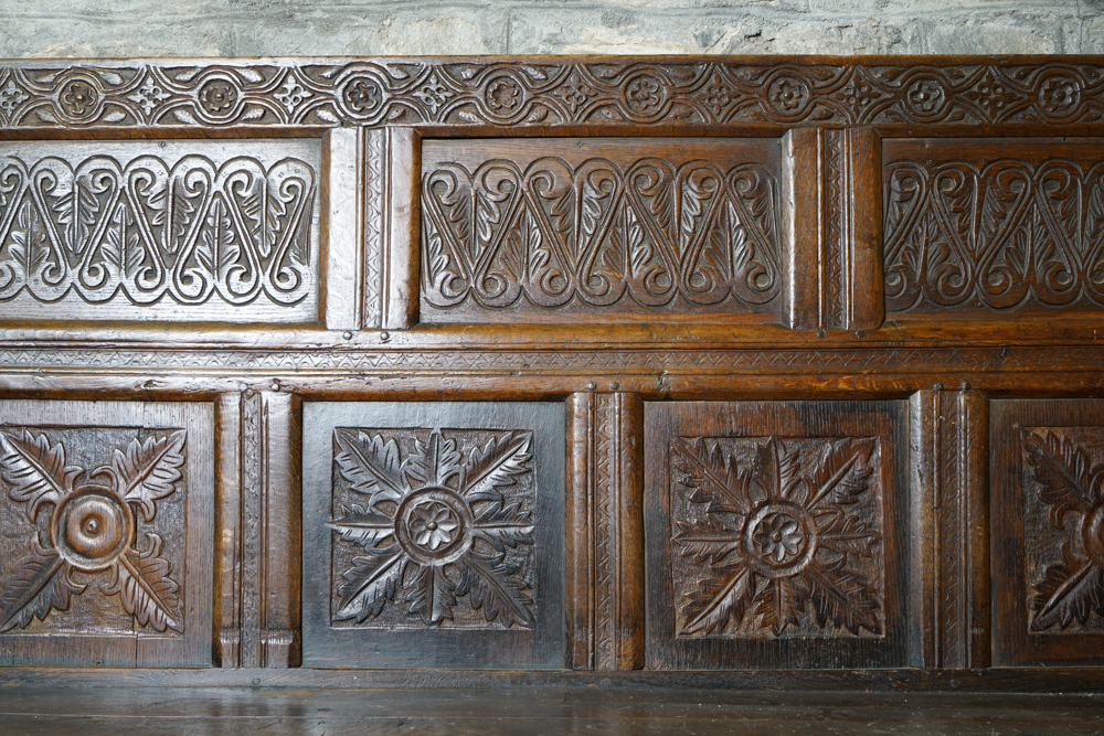Antique Jacobean Style Hand-Carved Oak Bench