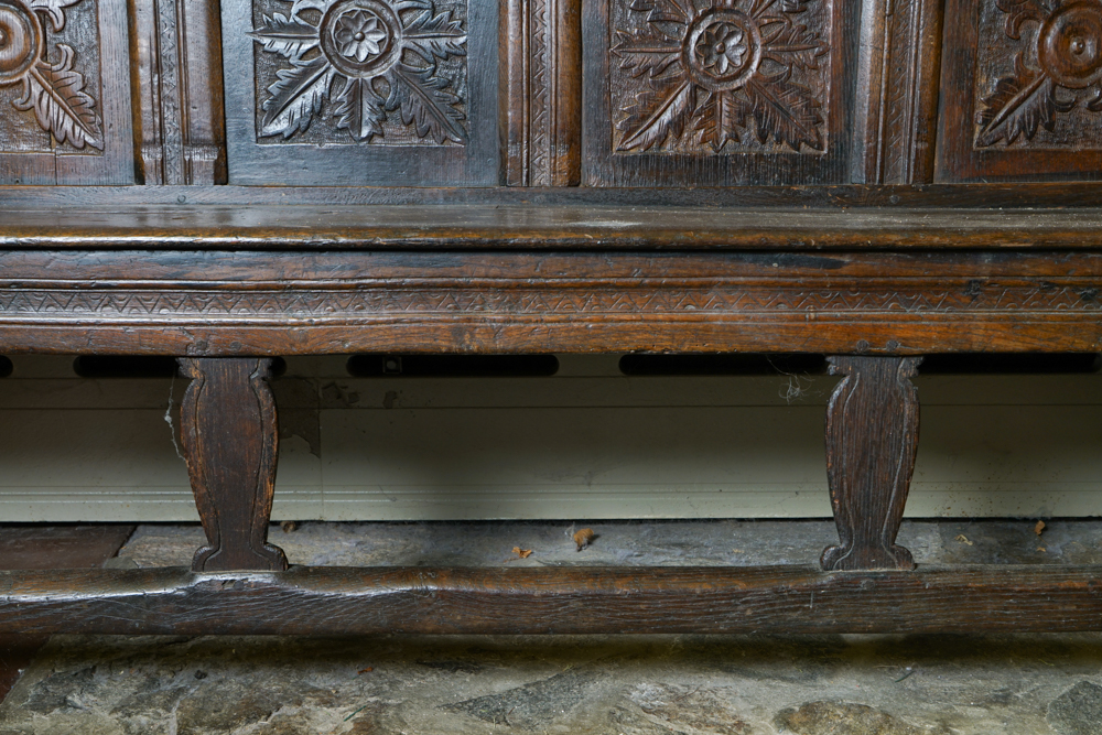 Antique Jacobean Style Hand-Carved Oak Bench