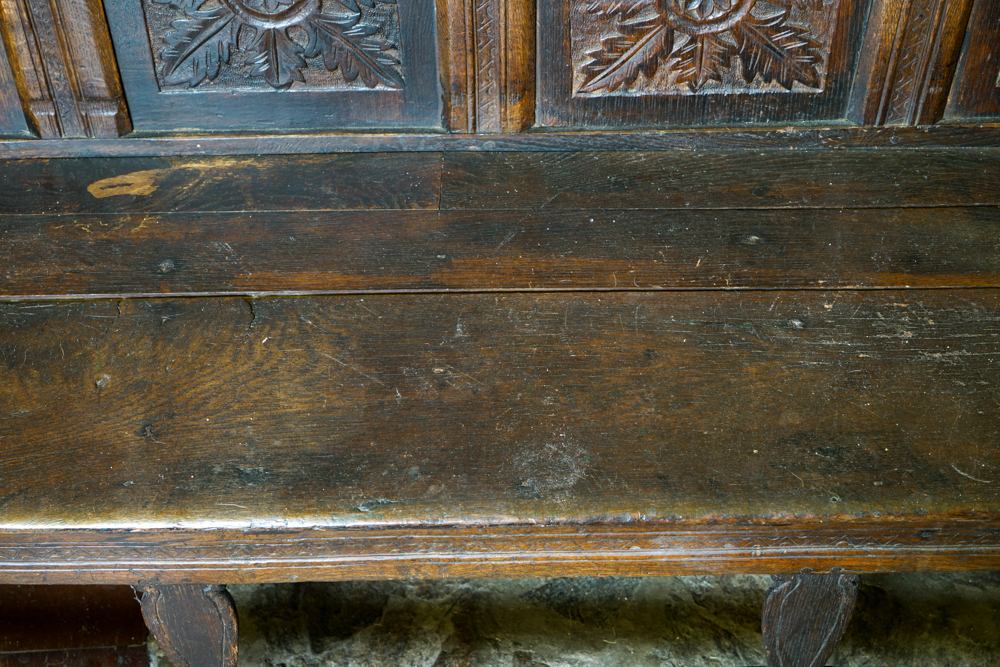 Antique Jacobean Style Hand-Carved Oak Bench