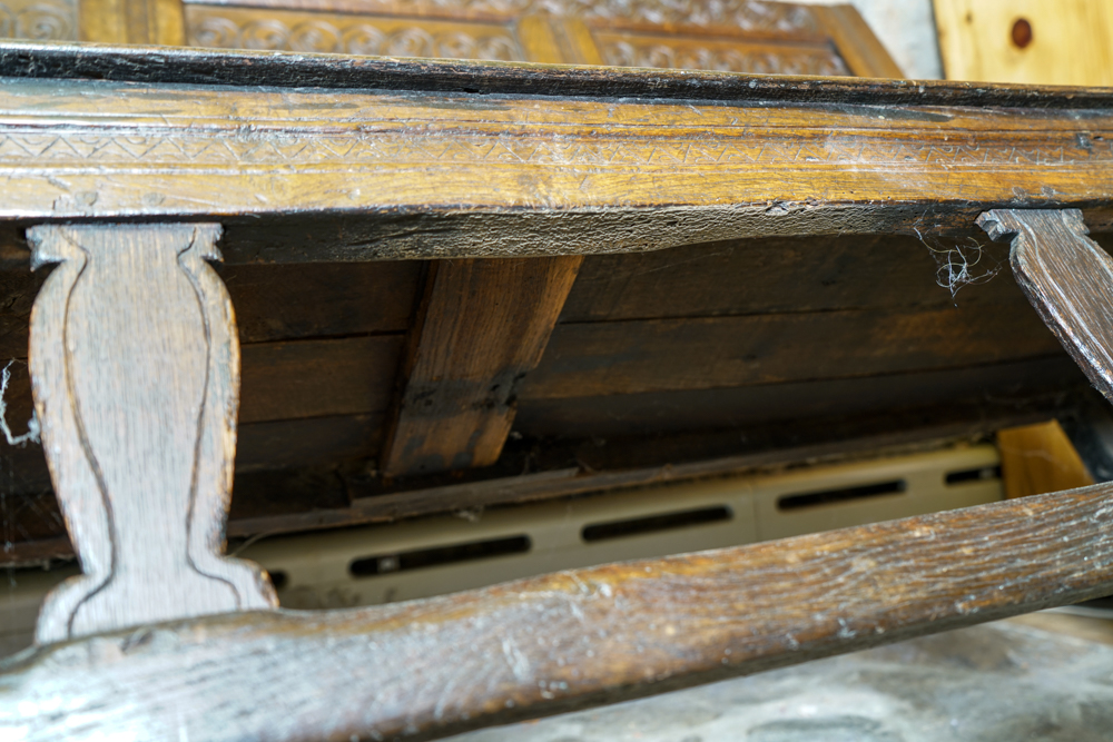 Antique Jacobean Style Hand-Carved Oak Bench