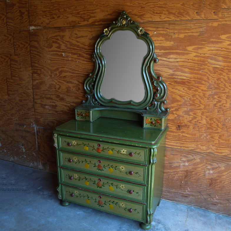 Victorian Style Hand Painted Vanity Dresser With Mirror