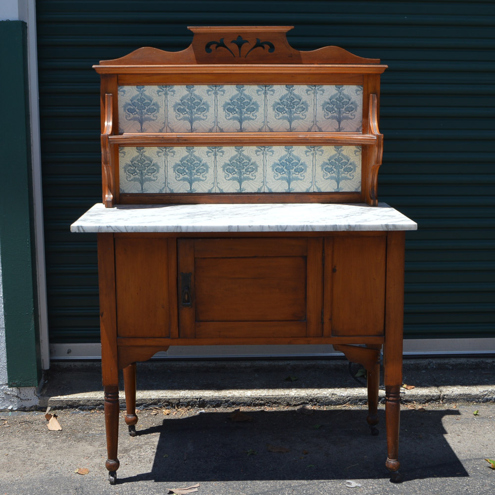 Early American Style Cherry Marble Top Cabinet