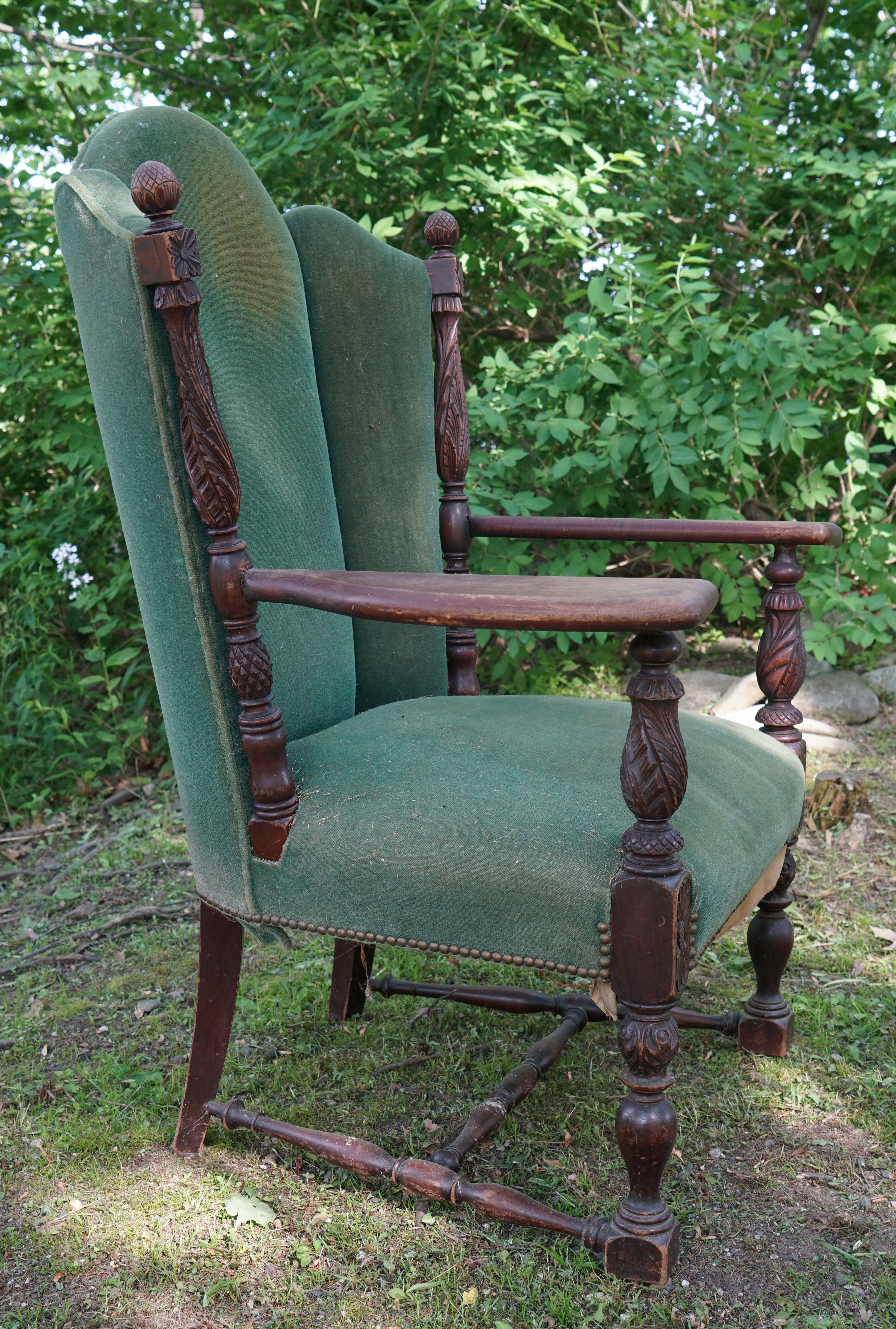 Carved Federal Revival Wing Chair
