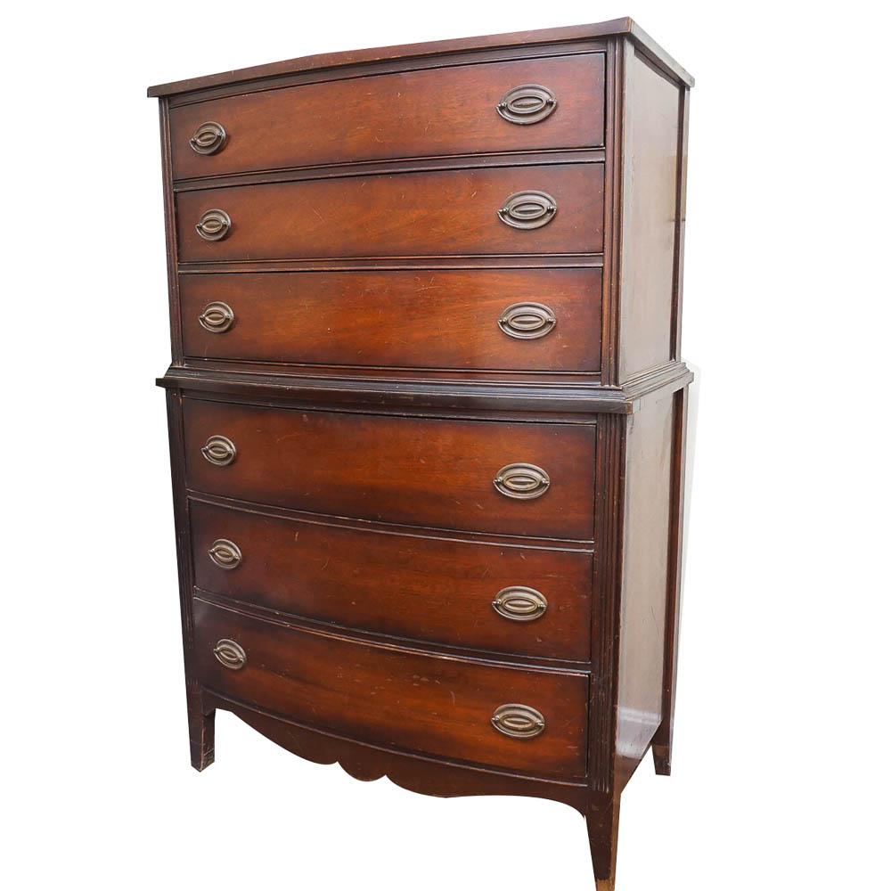 Vintage Hepplewhite Style Mahogany Chest on Chest