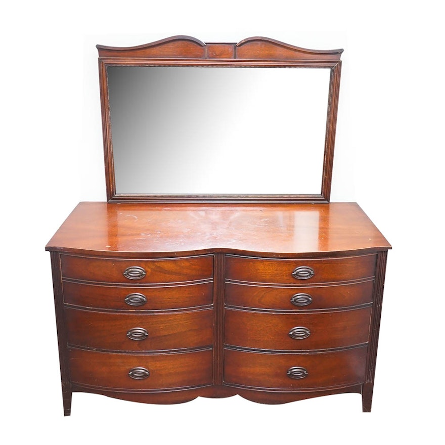 Hepplewhite Style Double Bow Front Dresser With Mirror