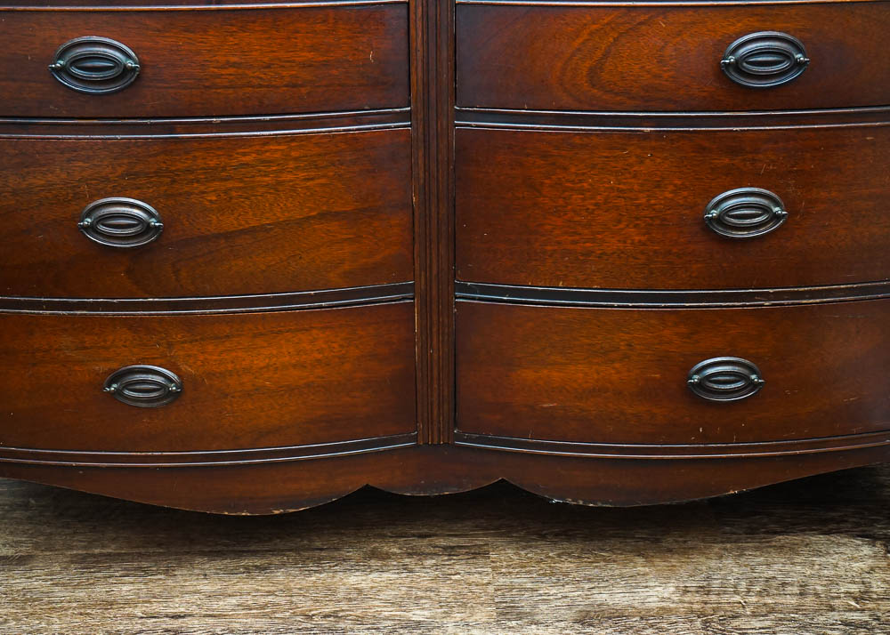 Hepplewhite Style Double Bow Front Dresser With Mirror