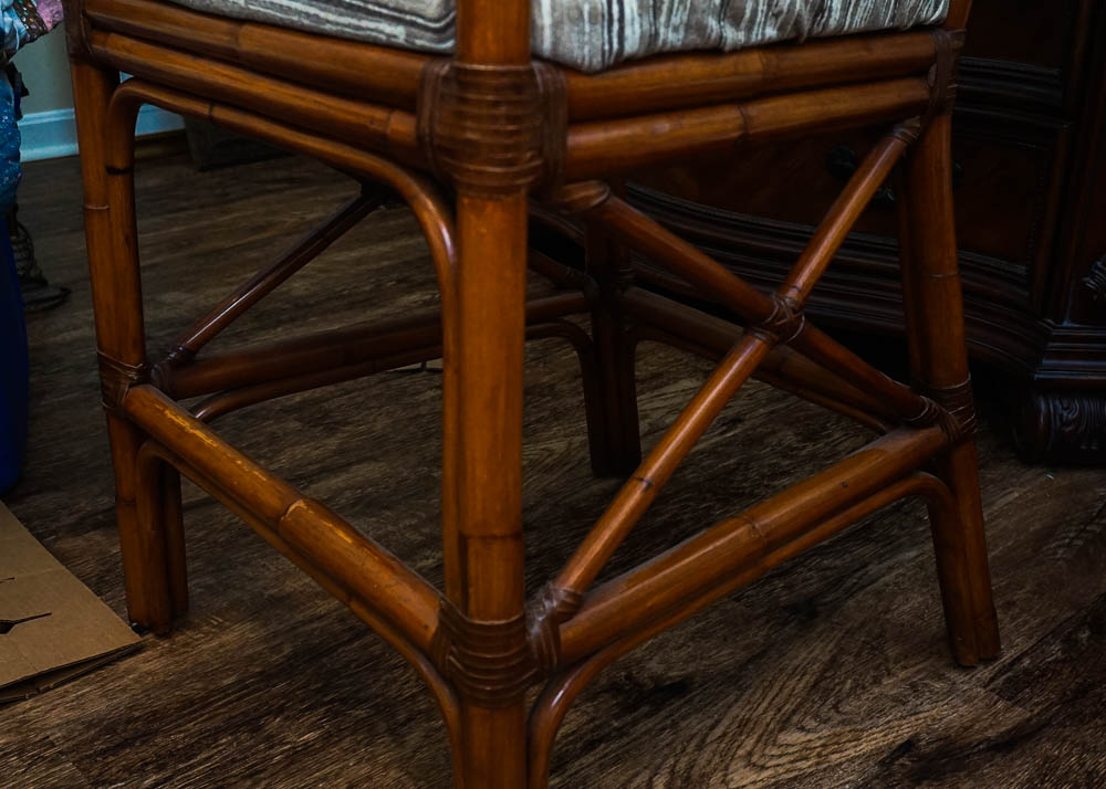 Pair of Rattan and Rope Counter Stools