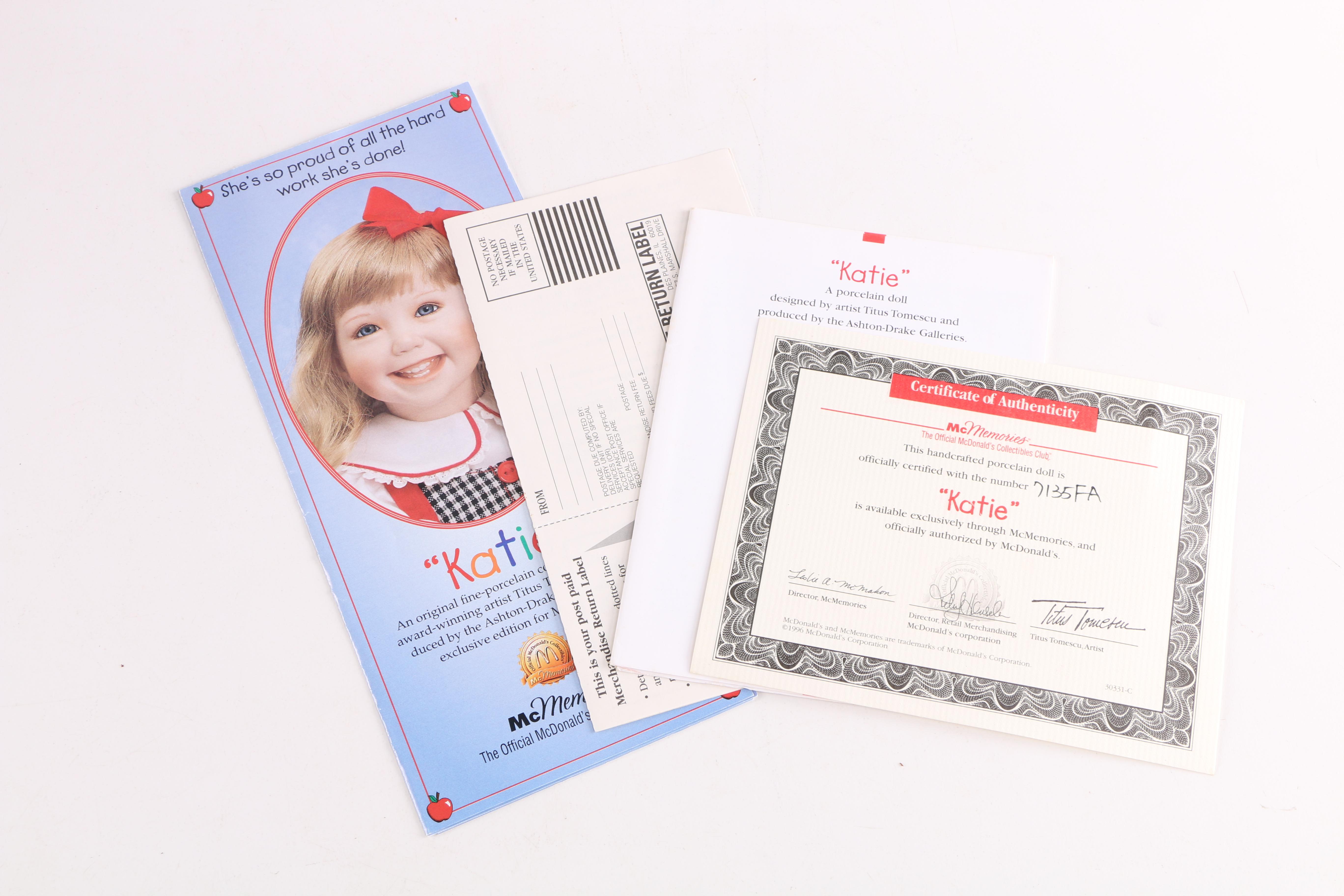 Ashton-Drake Porcelain Doll Titled "Katie from McDonald's McMemories Collection