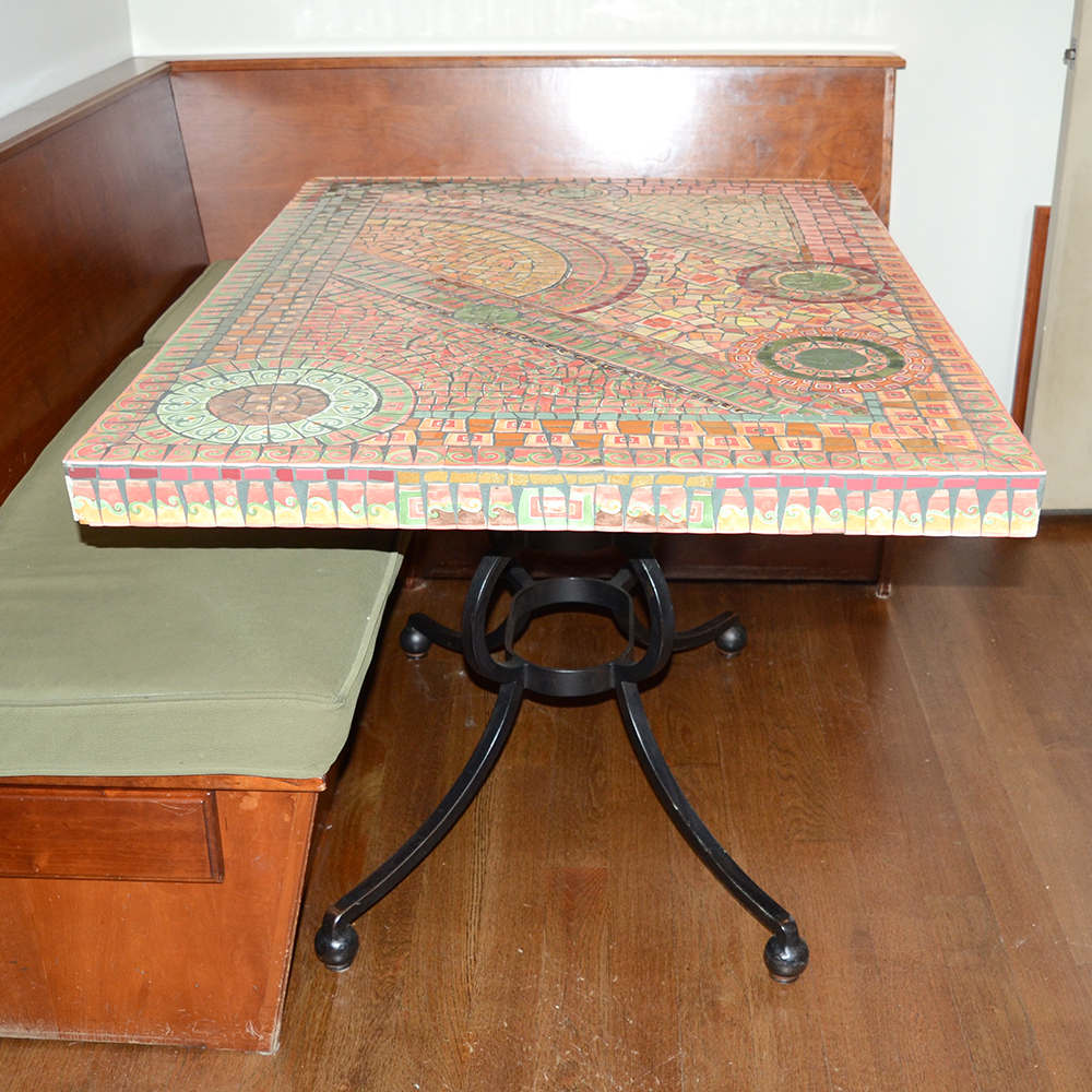 Custom Artisan Mosaic Table With Iron Legs