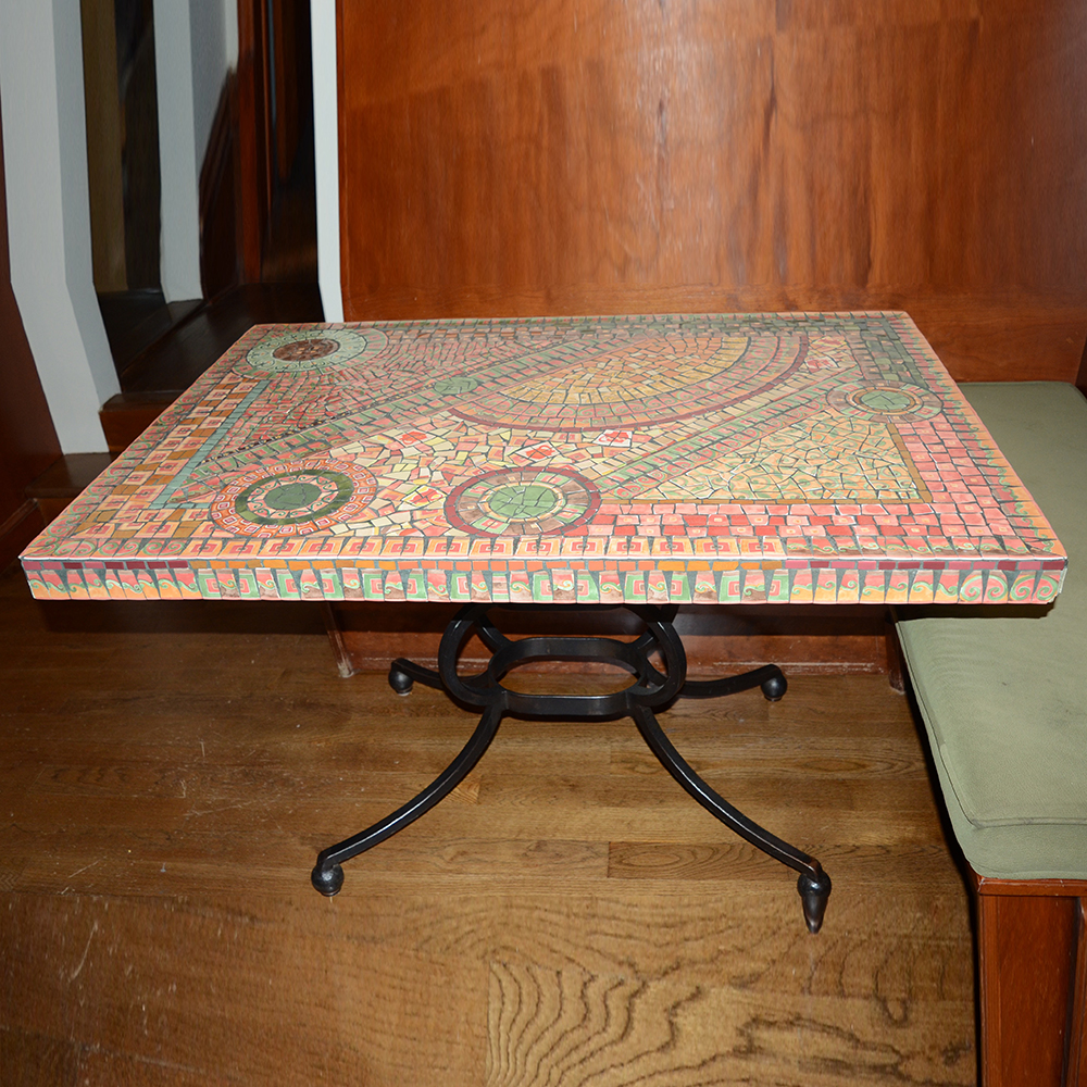 Custom Artisan Mosaic Table With Iron Legs