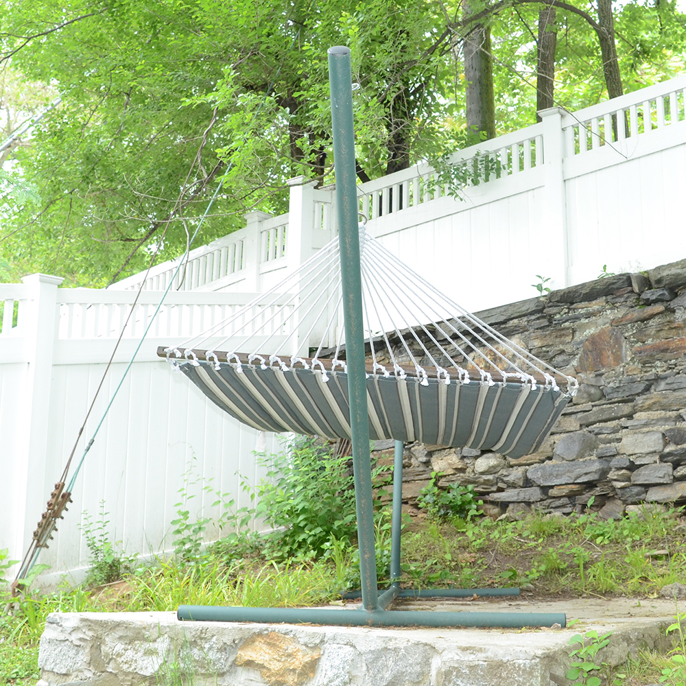 Green Striped Hammock With Self Supporting Metal Frame