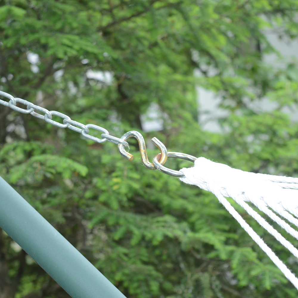 Green Striped Hammock With Self Supporting Metal Frame