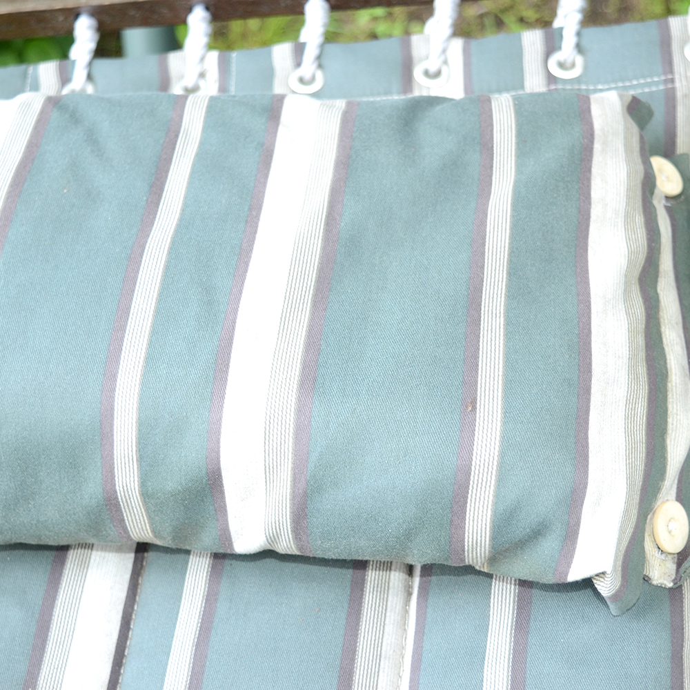 Green Striped Hammock With Self Supporting Metal Frame