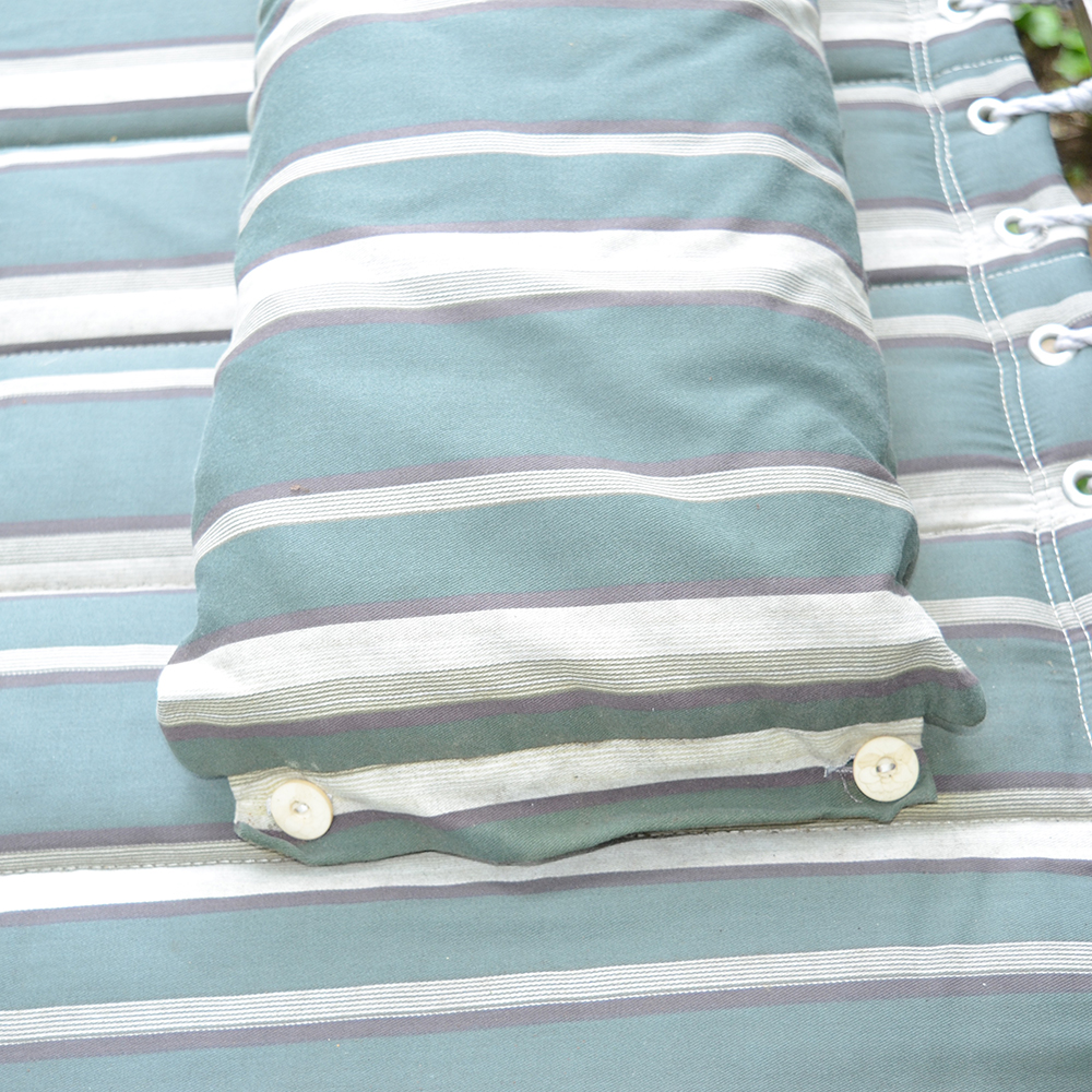 Green Striped Hammock With Self Supporting Metal Frame