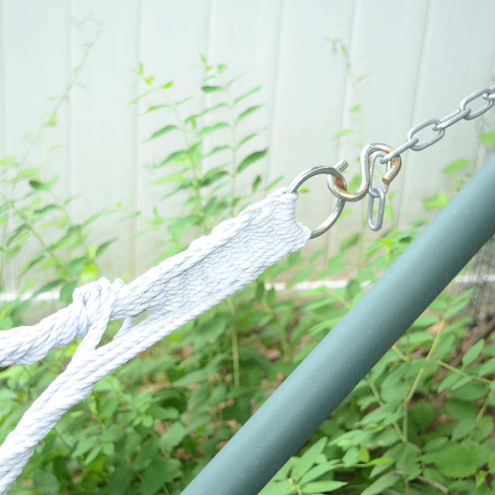 Green Striped Hammock With Self Supporting Metal Frame