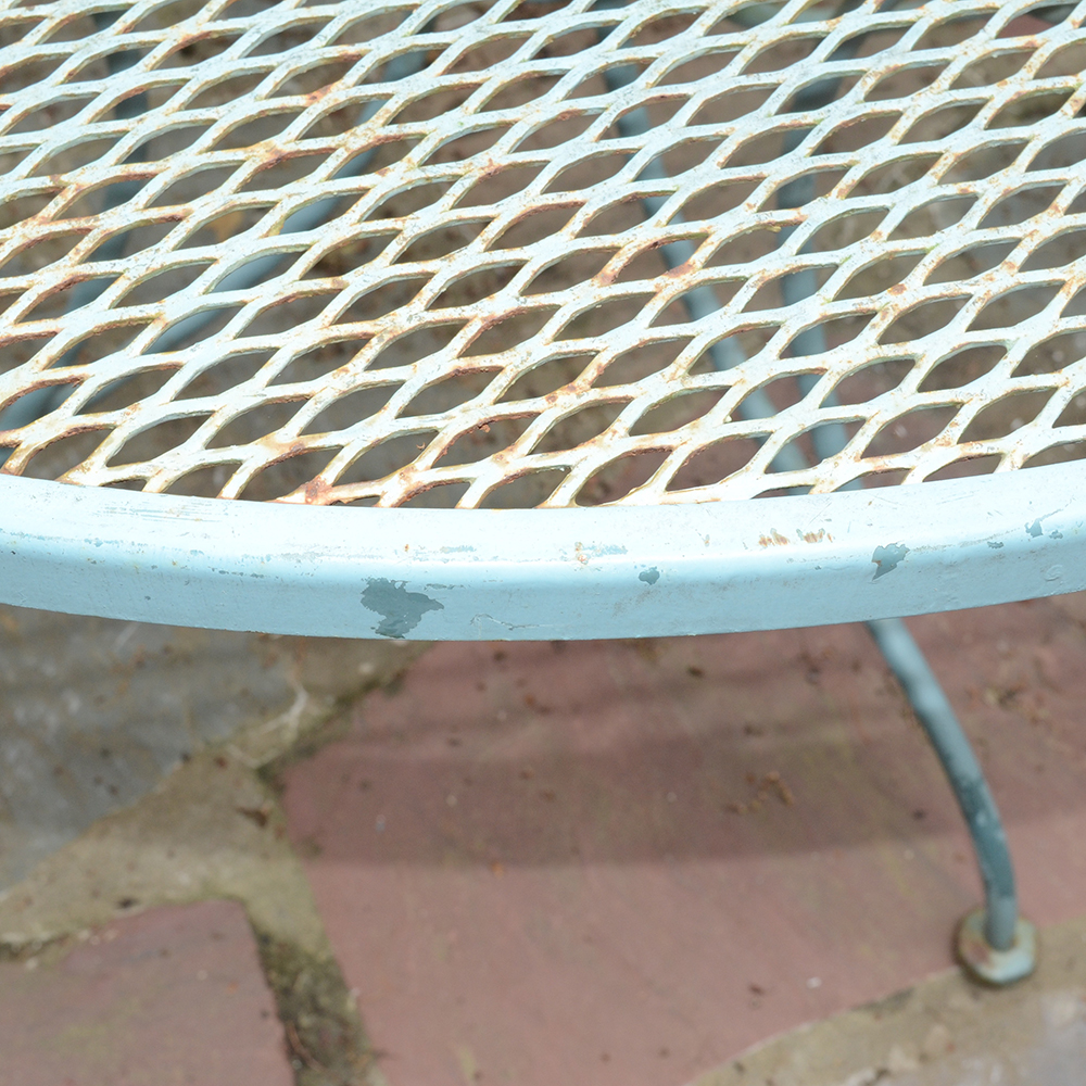 Vintage Iron Patio Set With Umbrella, Chairs and Side Table