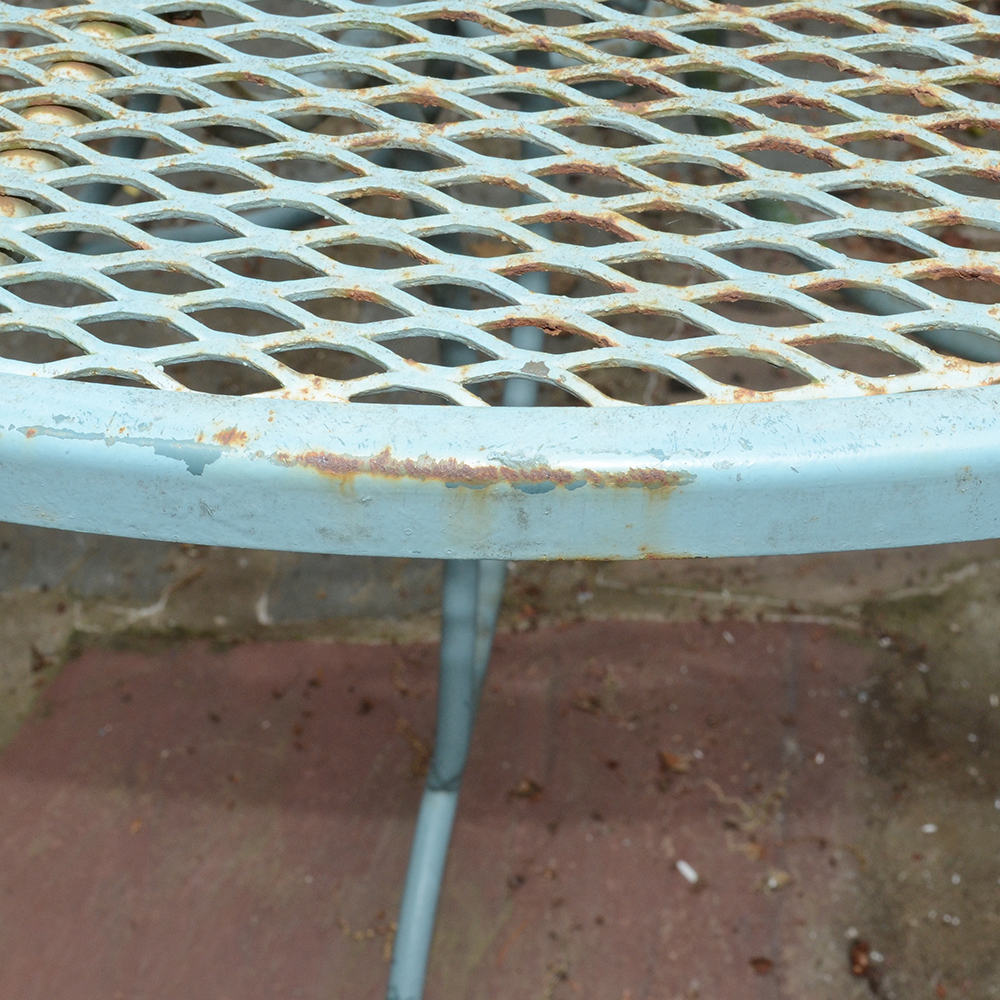 Vintage Iron Patio Set With Umbrella, Chairs and Side Table