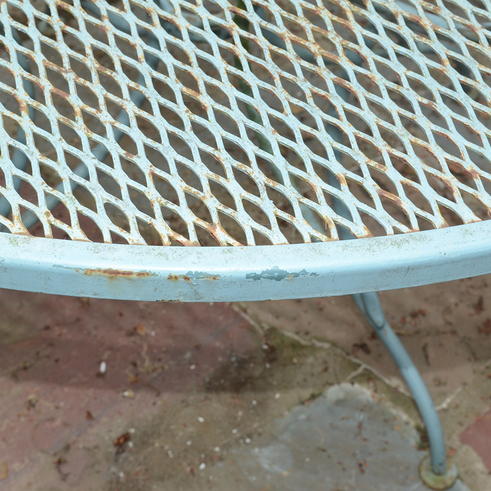 Vintage Iron Patio Set With Umbrella, Chairs and Side Table