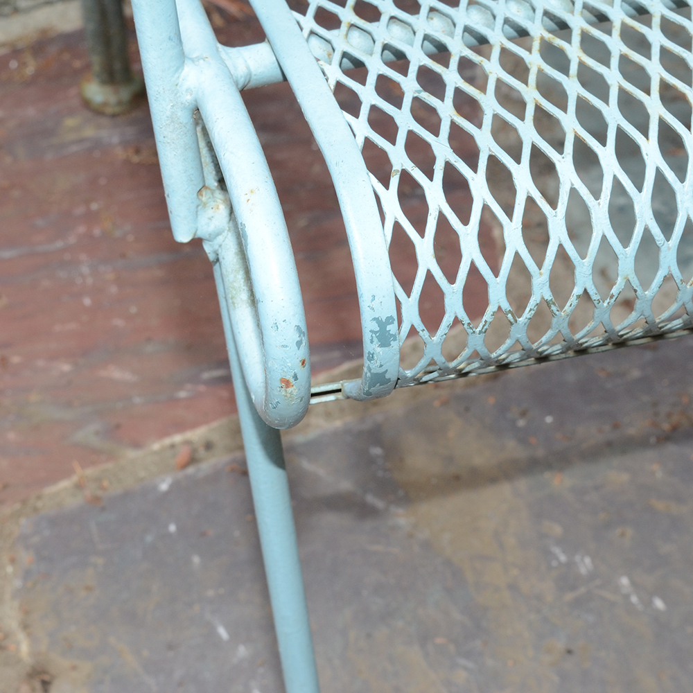 Vintage Iron Patio Set With Umbrella, Chairs and Side Table