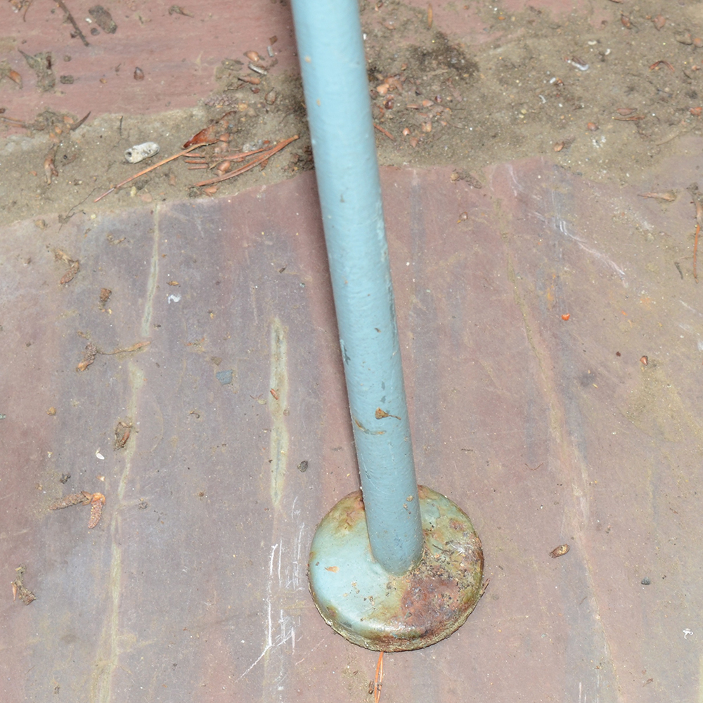 Vintage Iron Patio Set With Umbrella, Chairs and Side Table