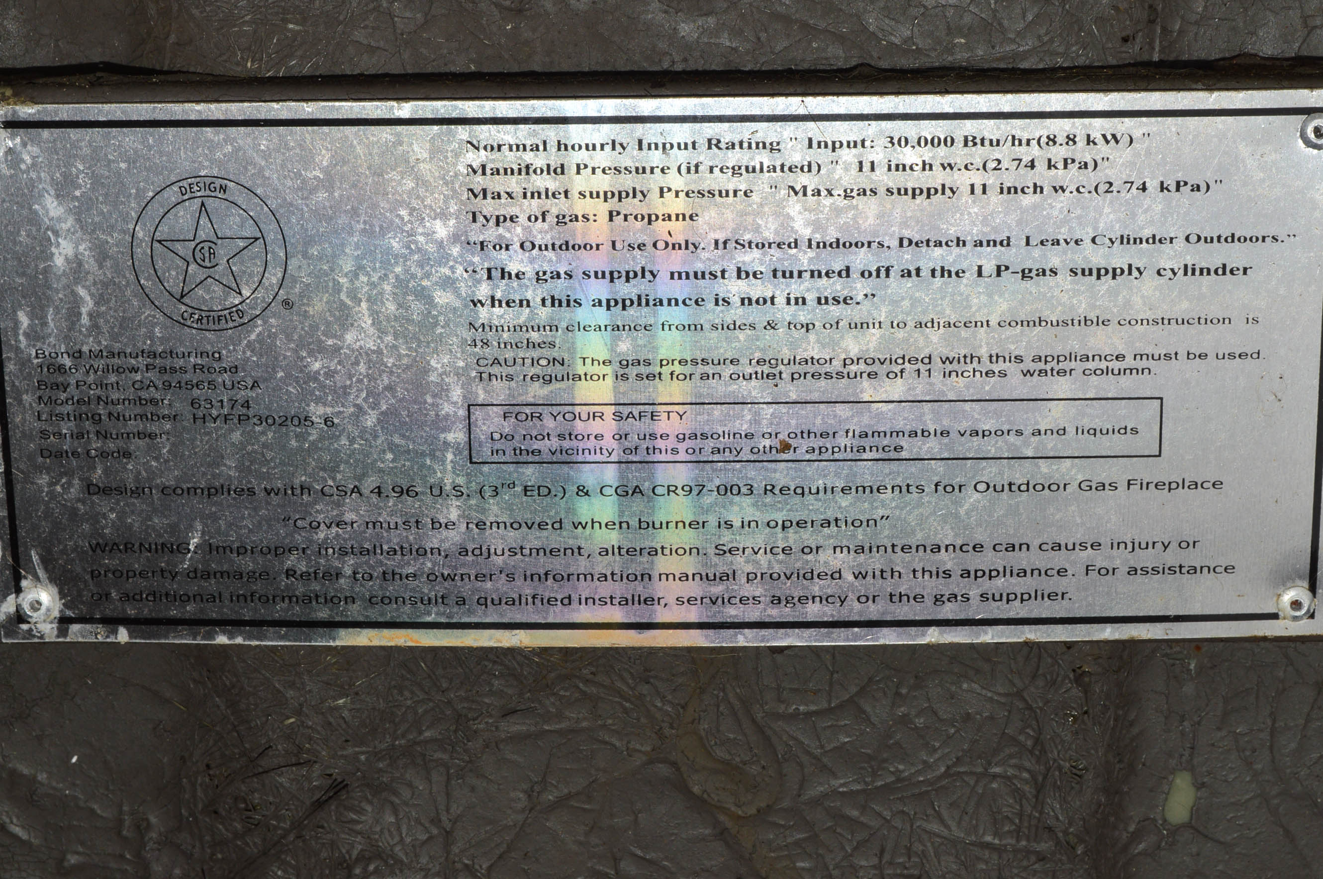 Bond Manufacturing "Newport Firebowl"