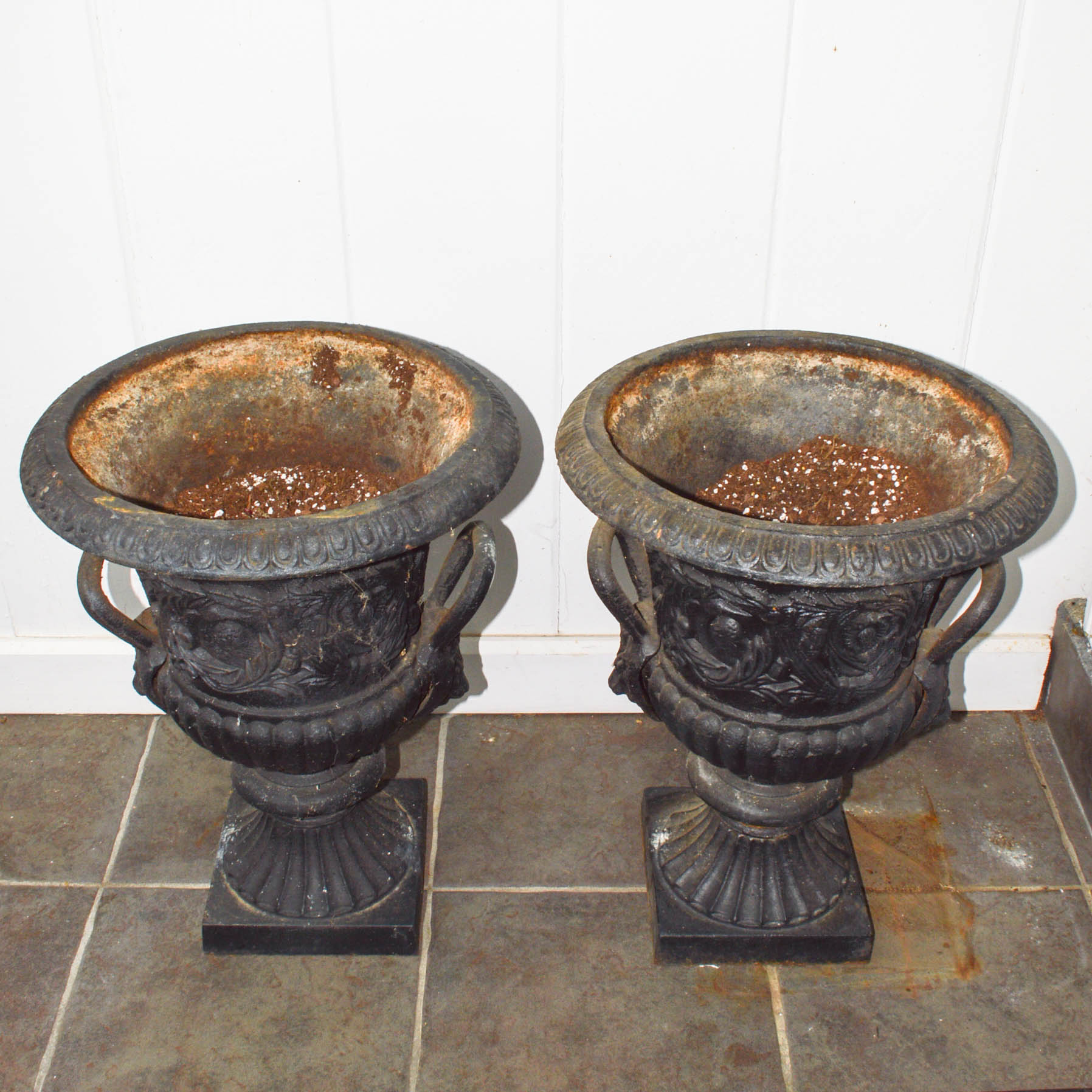 Pair of Cast Iron Urn Planters