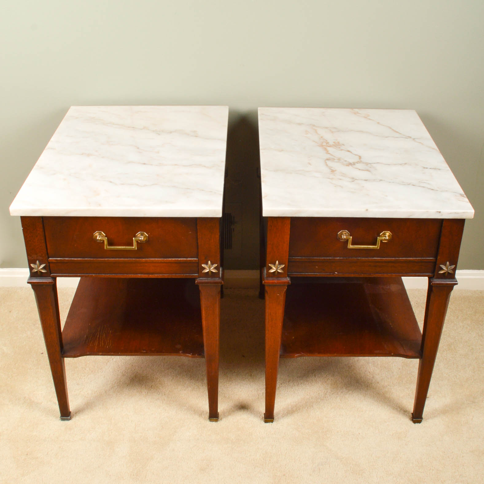 Pair of Vintage Marble Topped End Tables