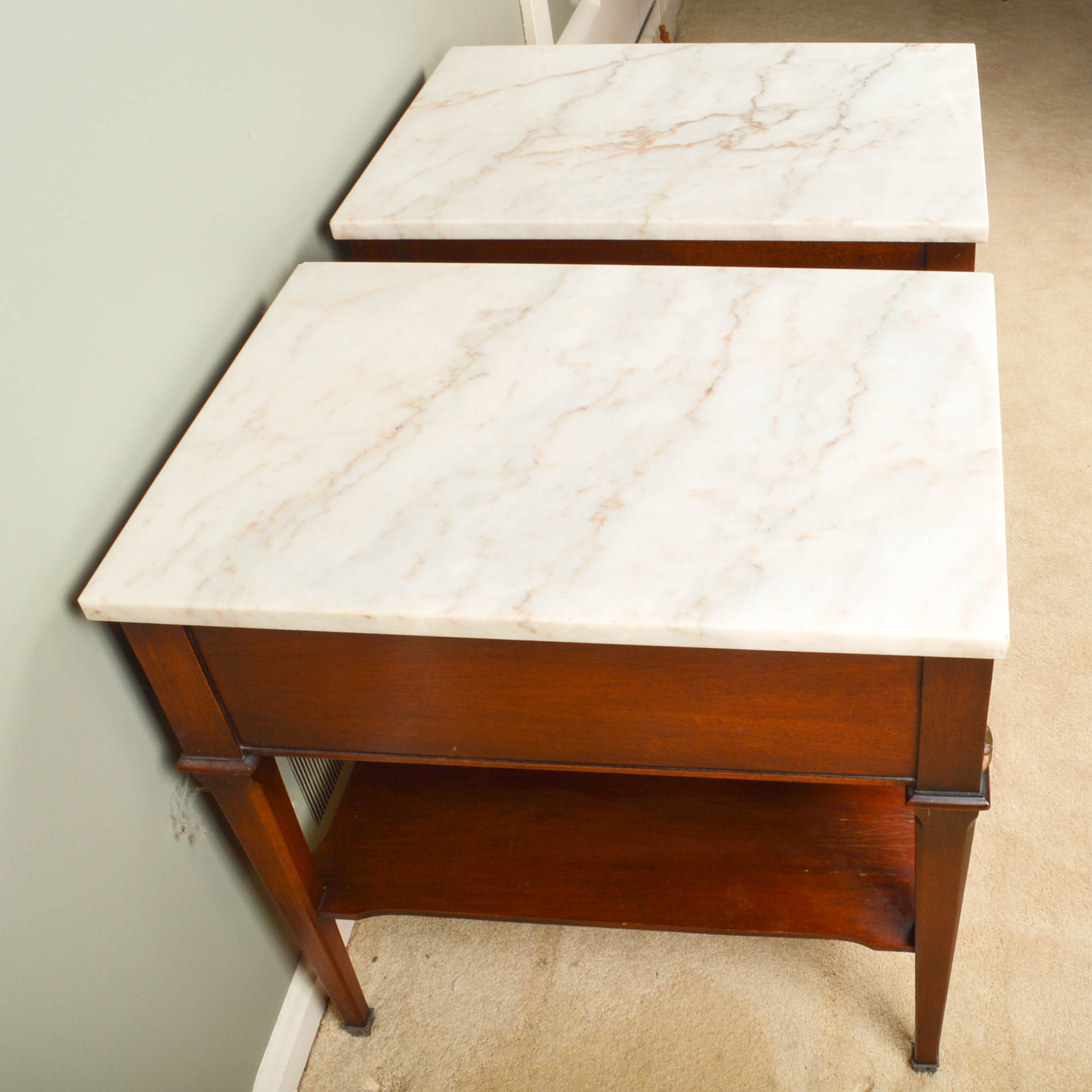Pair of Vintage Marble Topped End Tables