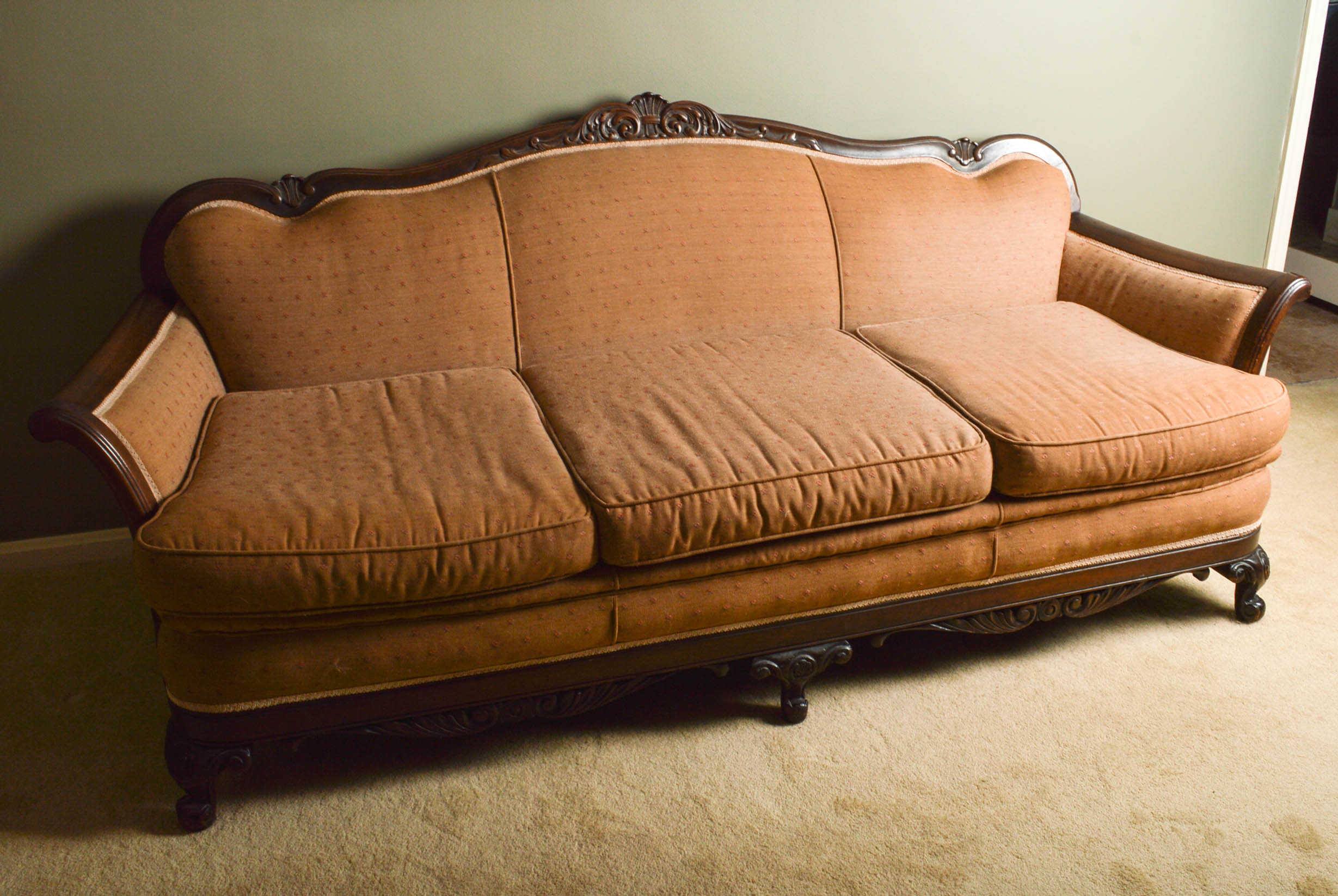 Victorian Walnut Camelback Sofa
