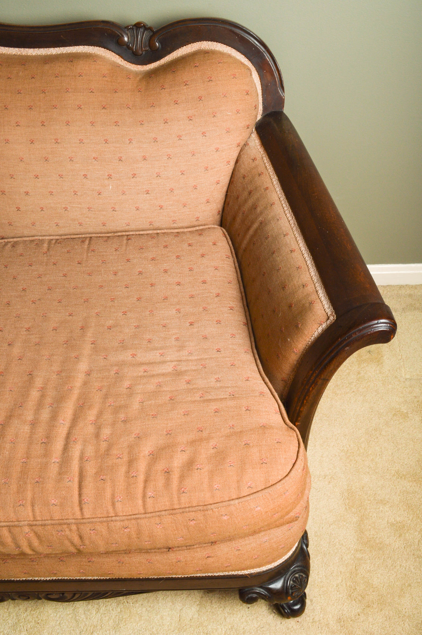 Victorian Walnut Camelback Sofa