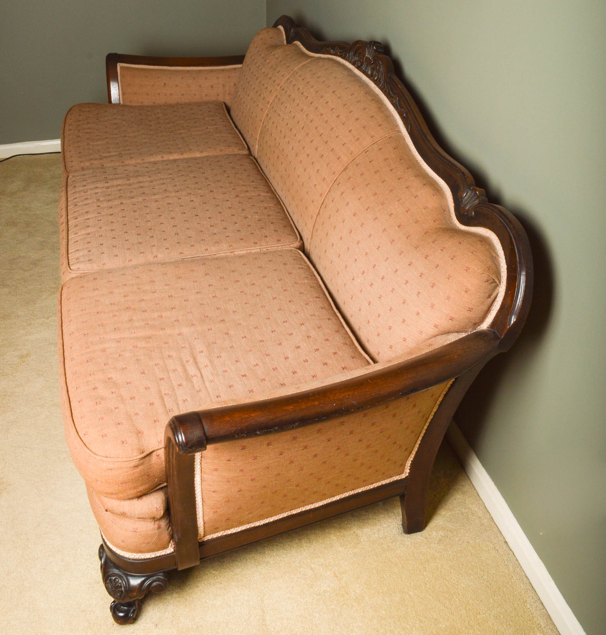 Victorian Walnut Camelback Sofa