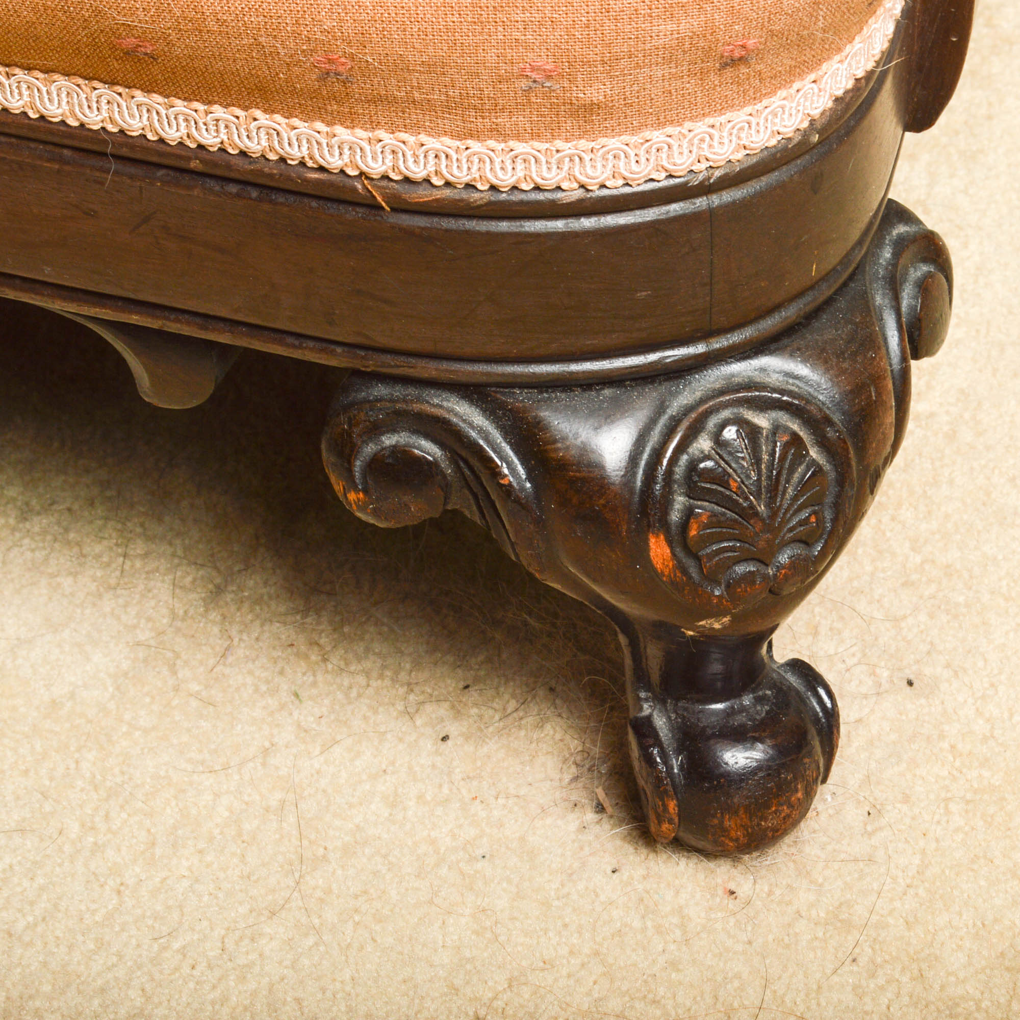 Victorian Walnut Camelback Sofa