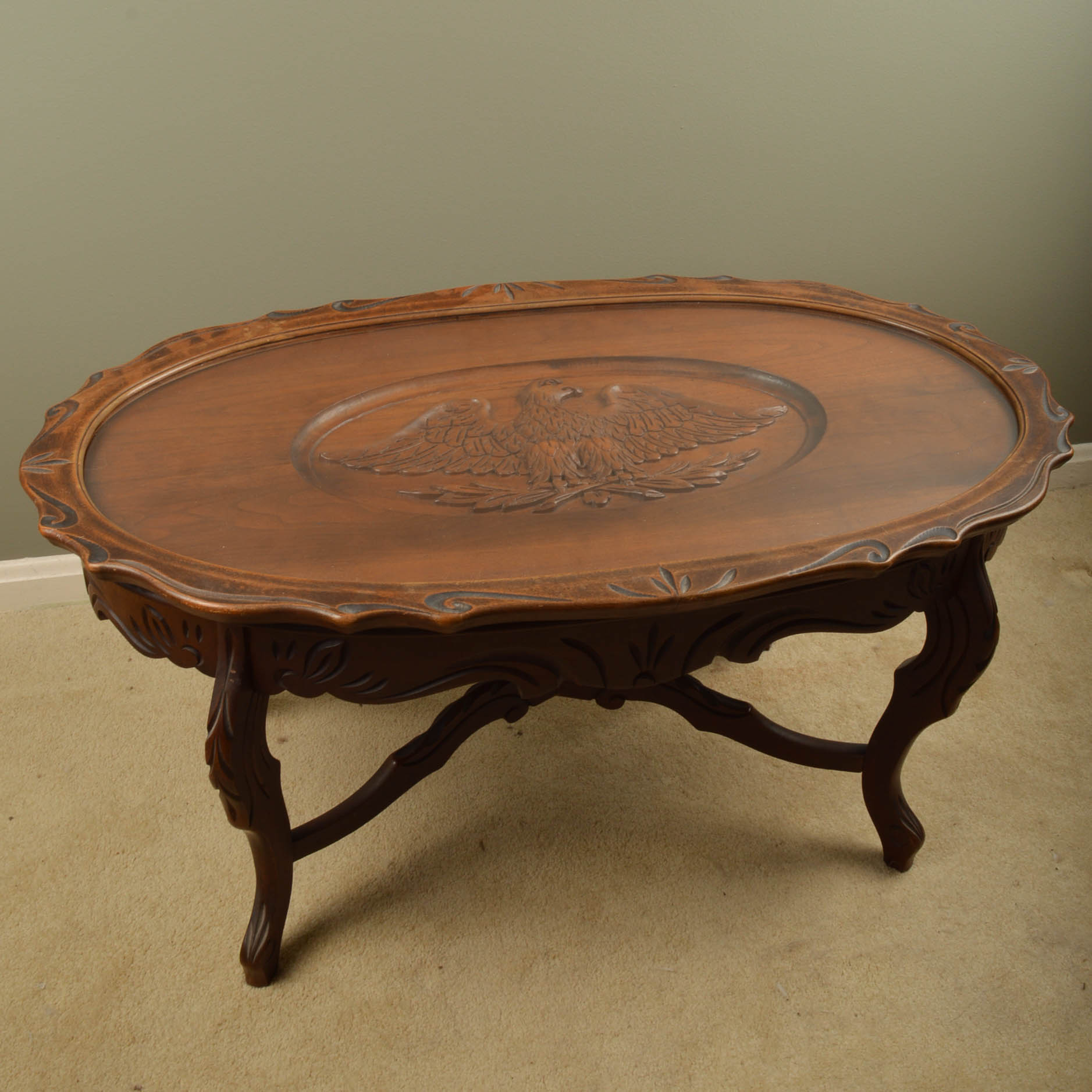 Vintage Carved Walnut Eagle Table With Tray Top