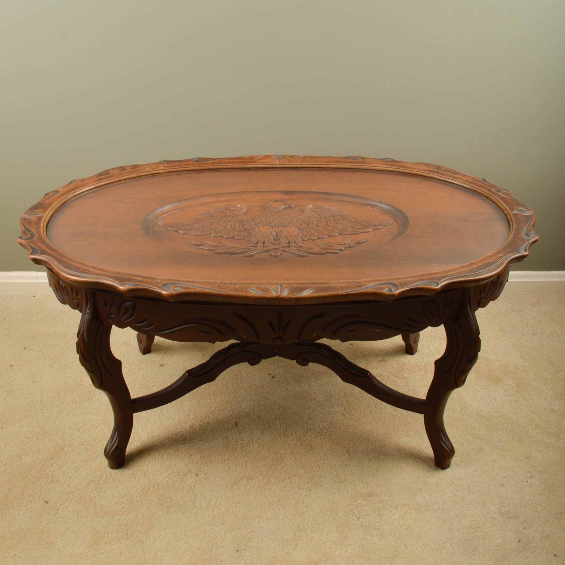 Vintage Carved Walnut Eagle Table With Tray Top