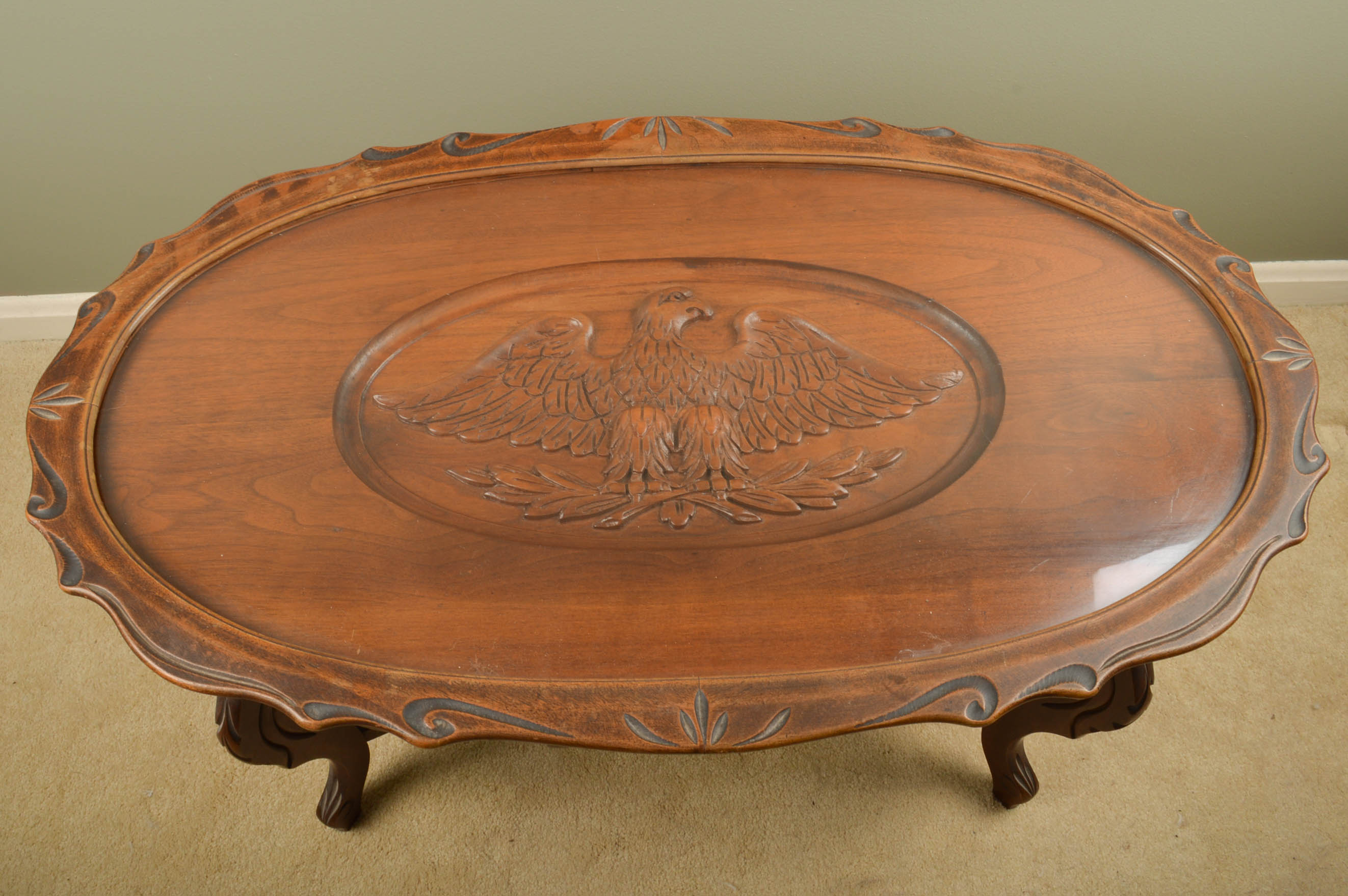 Vintage Carved Walnut Eagle Table With Tray Top