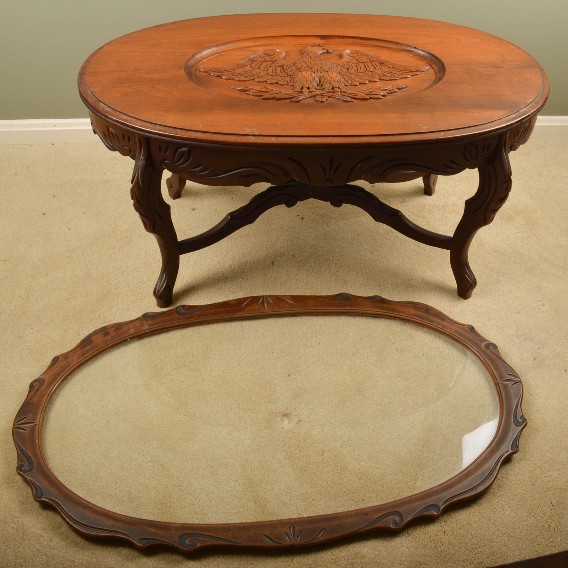 Vintage Carved Walnut Eagle Table With Tray Top