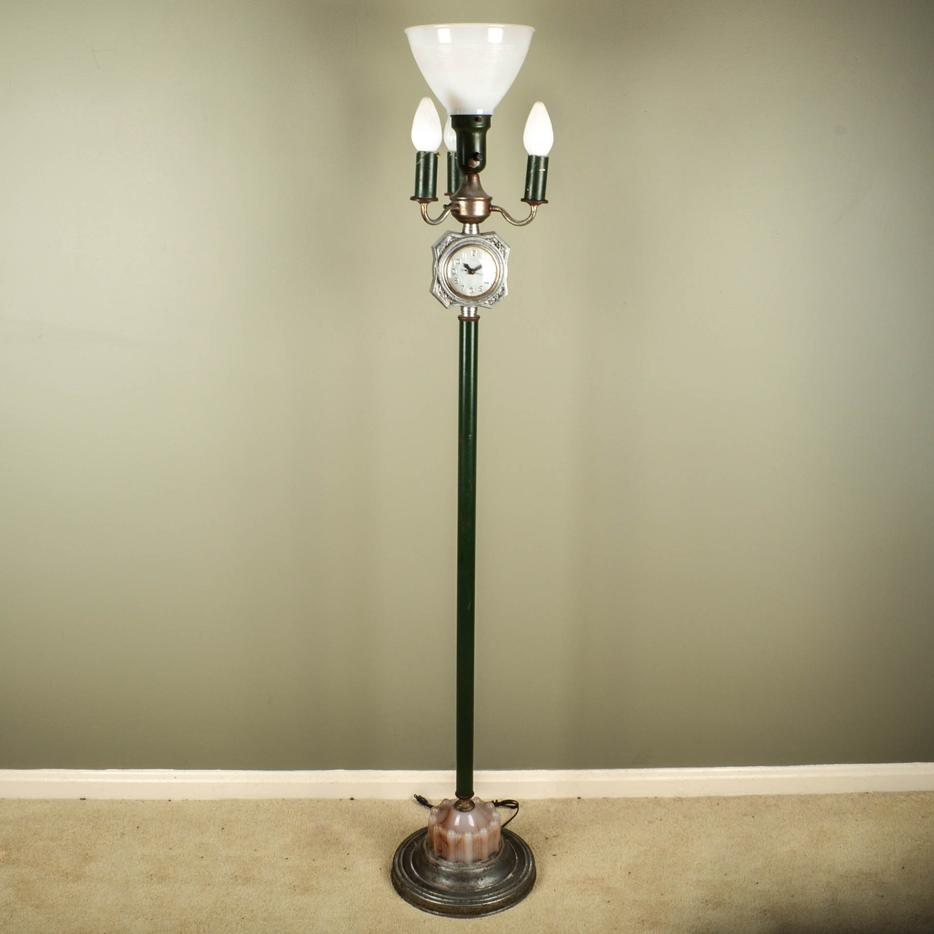 Art Deco Floor Lamp With Lighted Base and Built-In Clock