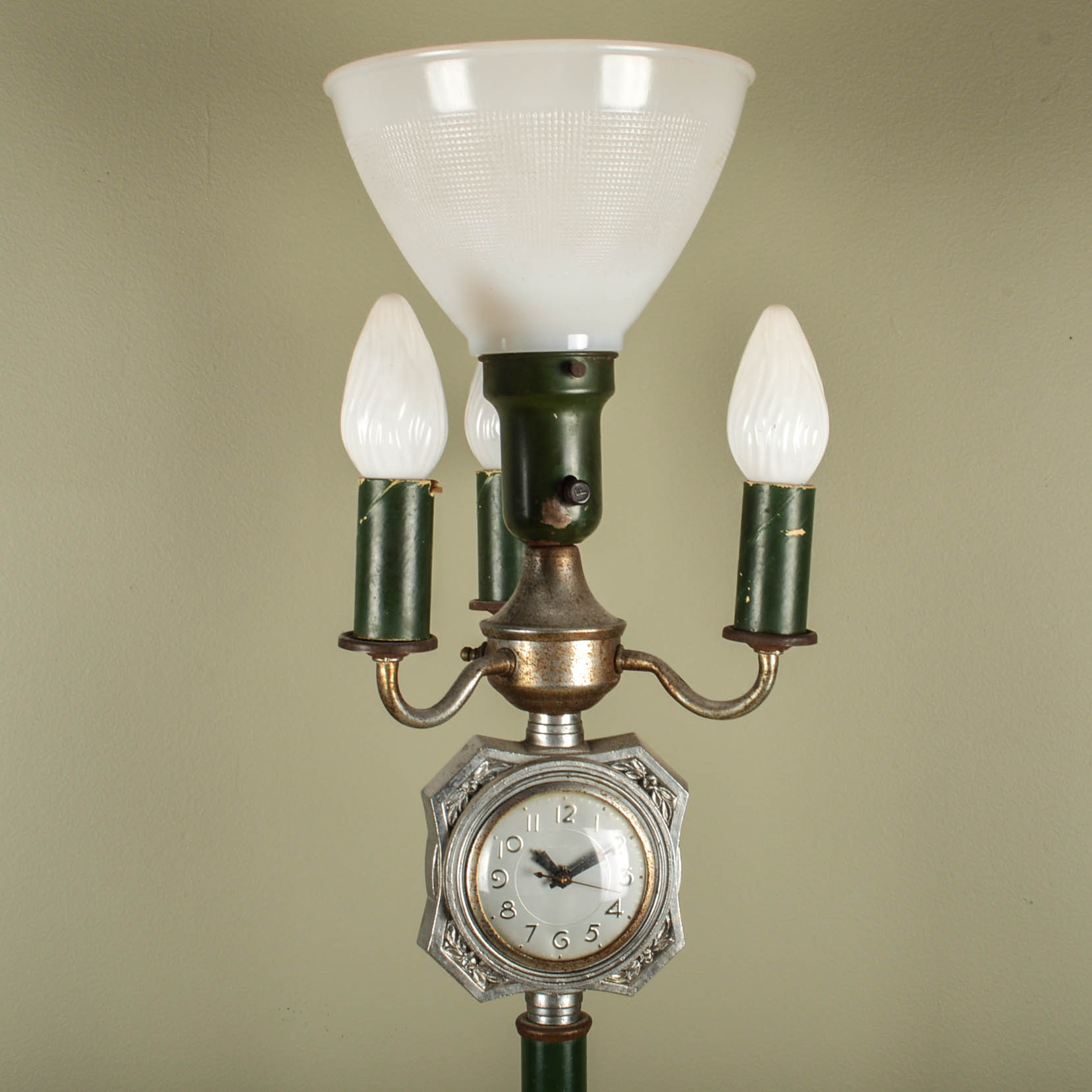 Art Deco Floor Lamp With Lighted Base and Built-In Clock
