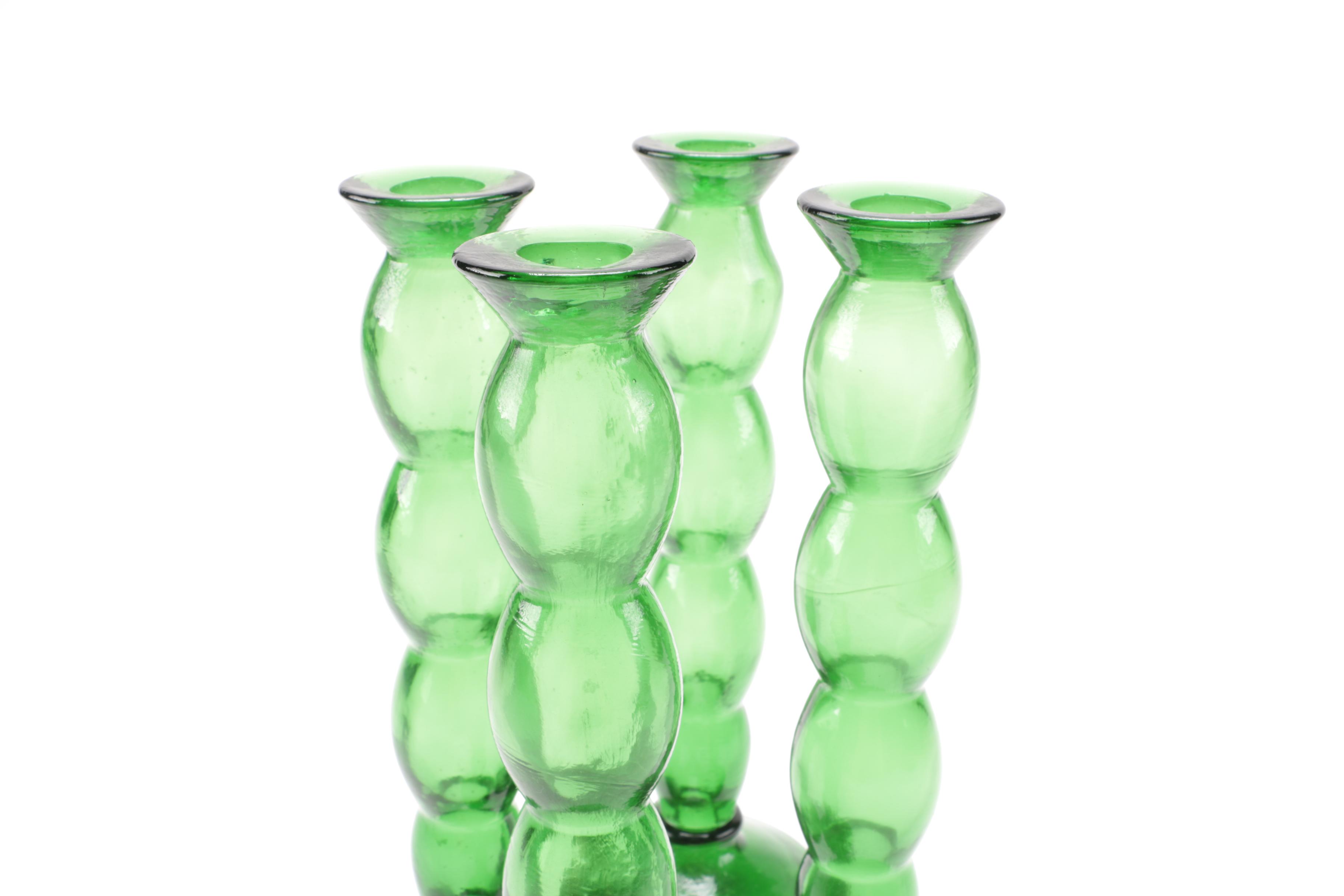 Set of Green Glass Candlesticks