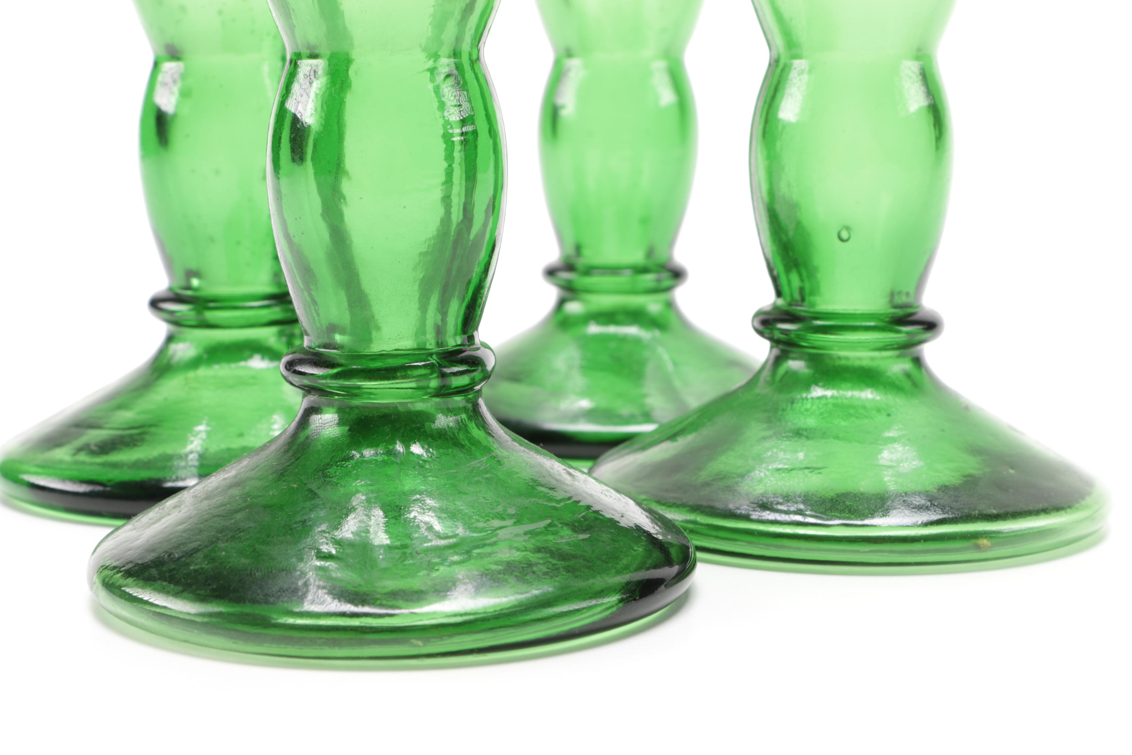 Set of Green Glass Candlesticks