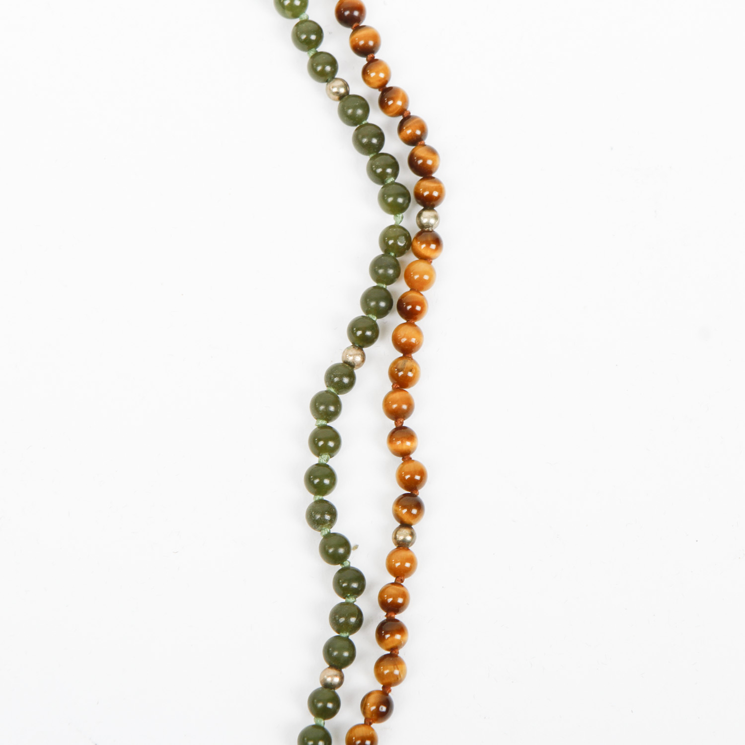 Tiger's Eye, Green Chalcedony, and Agate Beaded Pendant Necklace
