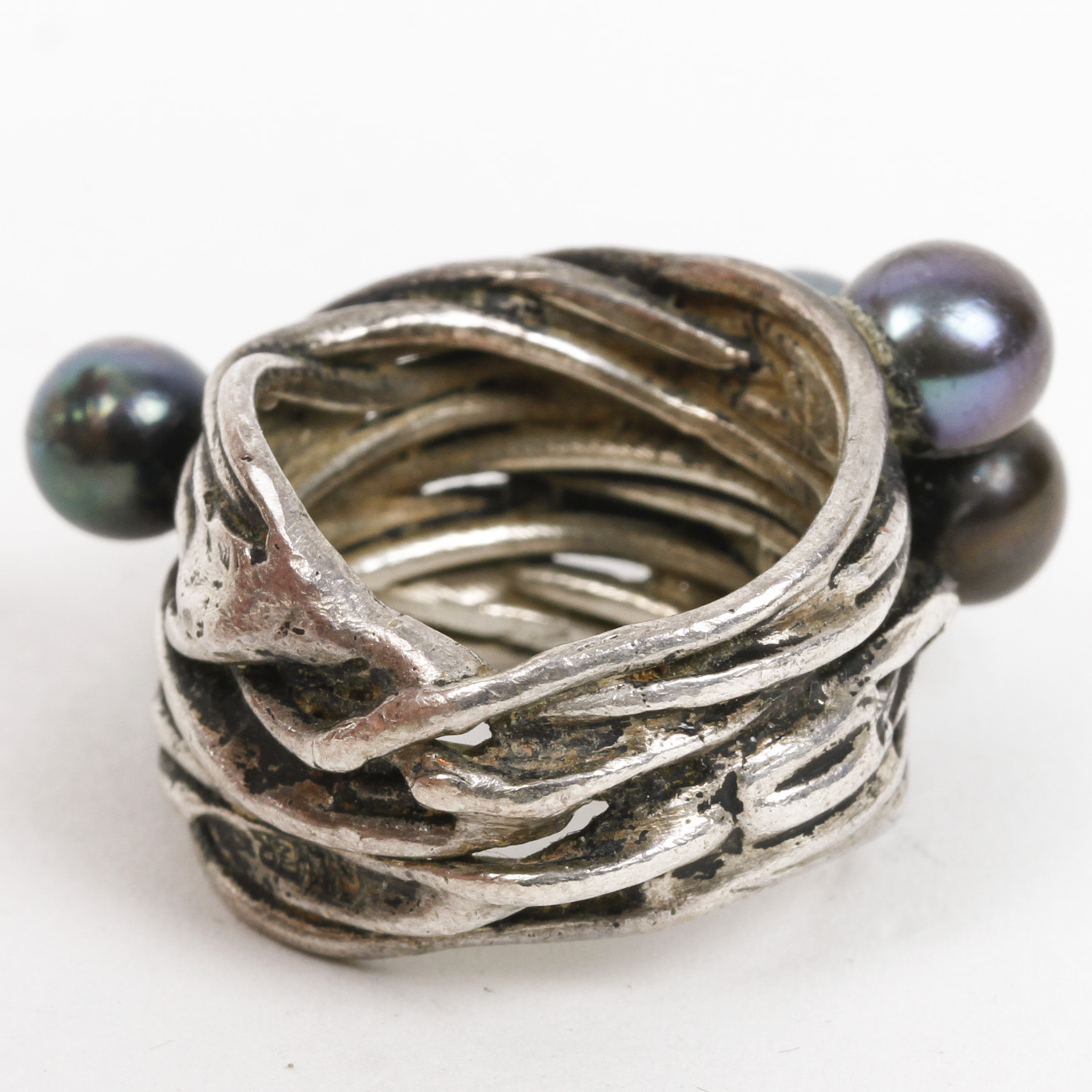 Sterling Silver and Black Pearl Statement Ring