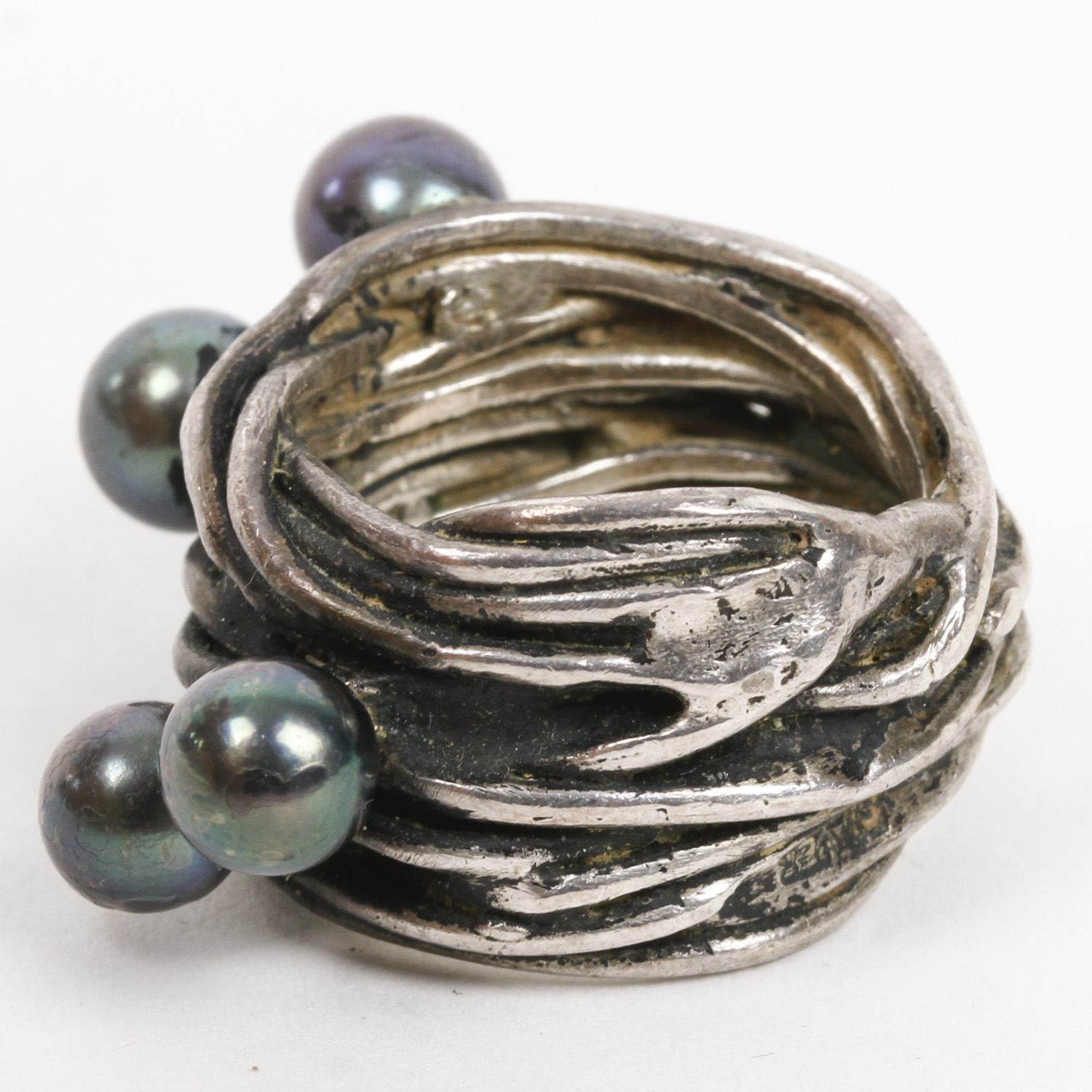 Sterling Silver and Black Pearl Statement Ring